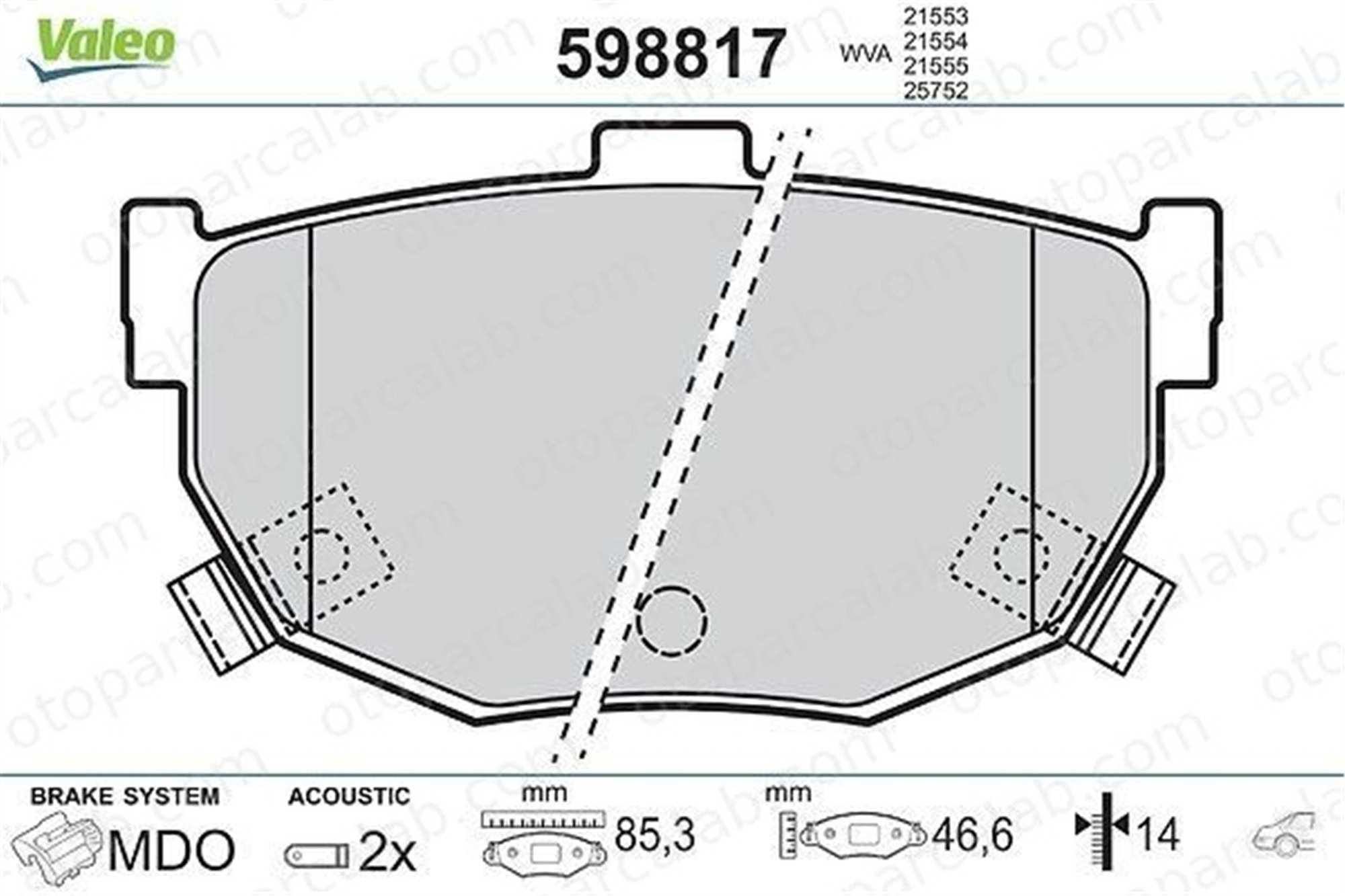 VALEO 598817 Fren Disk Balata Arka HYUNDAI ELANTRA III Sedan COUPE II 583022FA00W 5830228A00