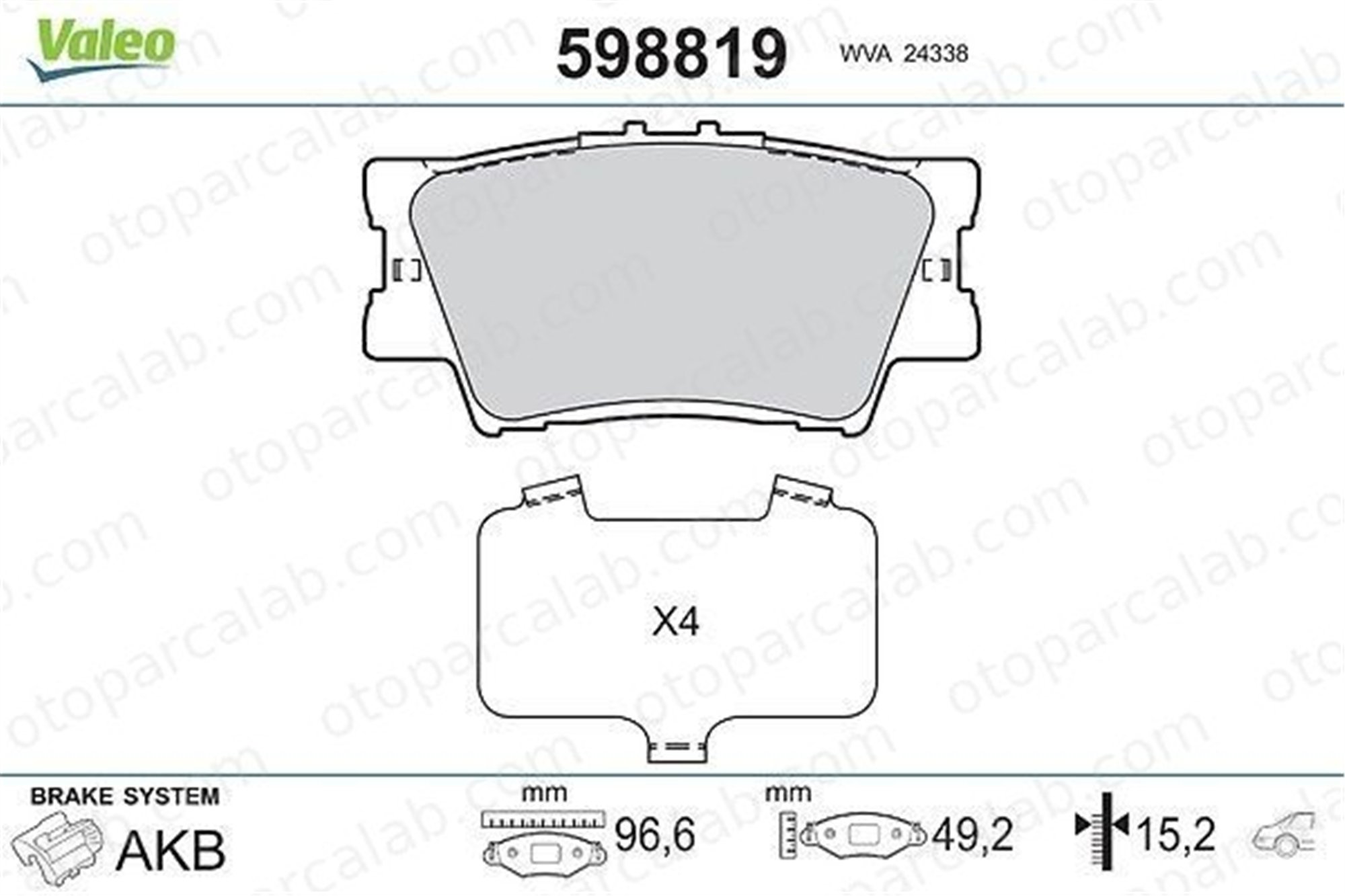 VALEO 598819 Fren Disk Balata Arka TOYOTA CAMRY Sedan RAV 4 IV 446602220 446606060