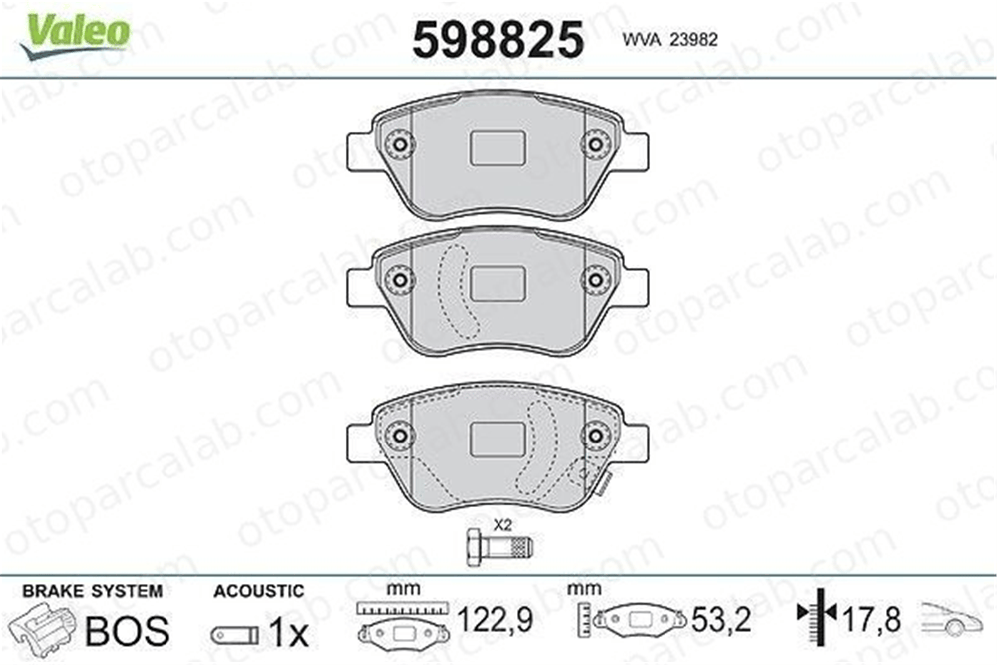 VALEO 598825 Fren Disk Balata Ön OPEL CORSA D ADAM 93191697 1605153