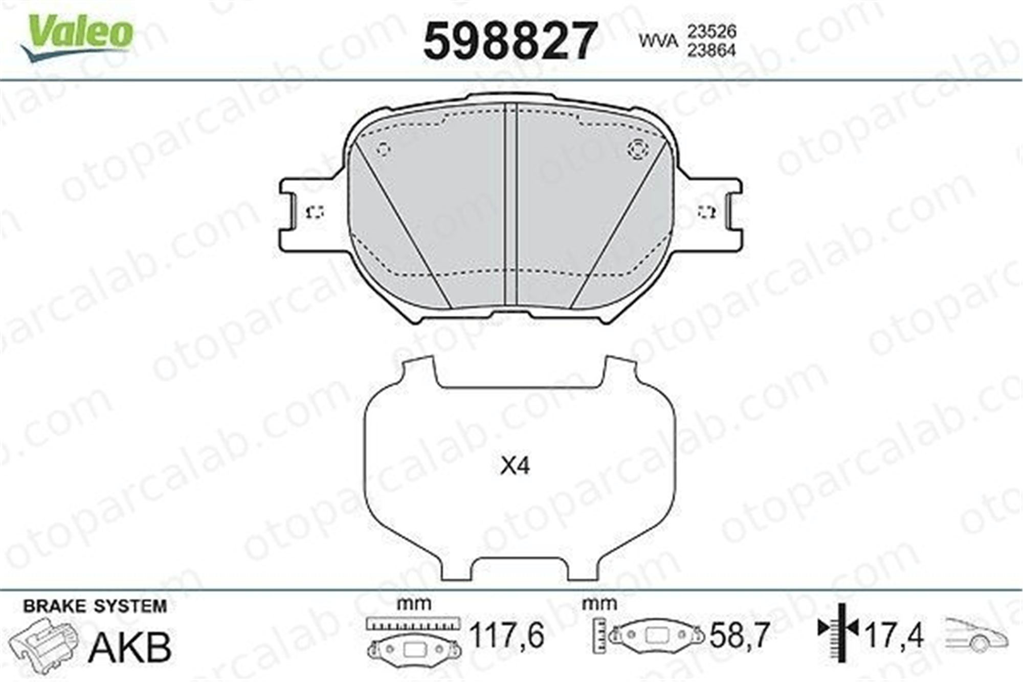 VALEO 598827 Fren Disk Balata Ön TOYOTA COROLLA Sedan CELICA Coupe 446513030 04465-13030