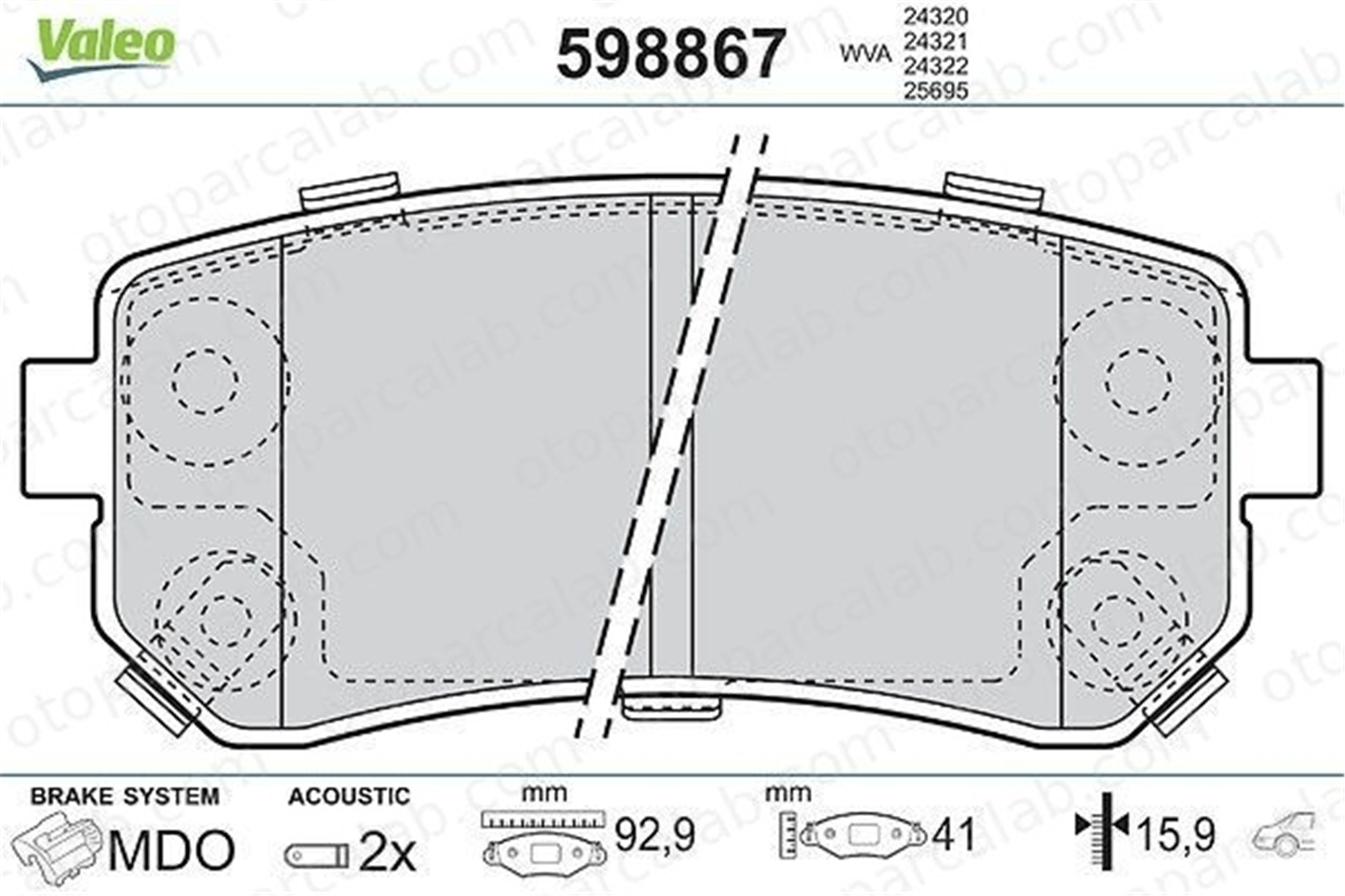 VALEO 598867 Fren Disk Balata Arka HYUNDAI i30 Station wagon KIA CEE'D SW 583021GA00 583021HA10