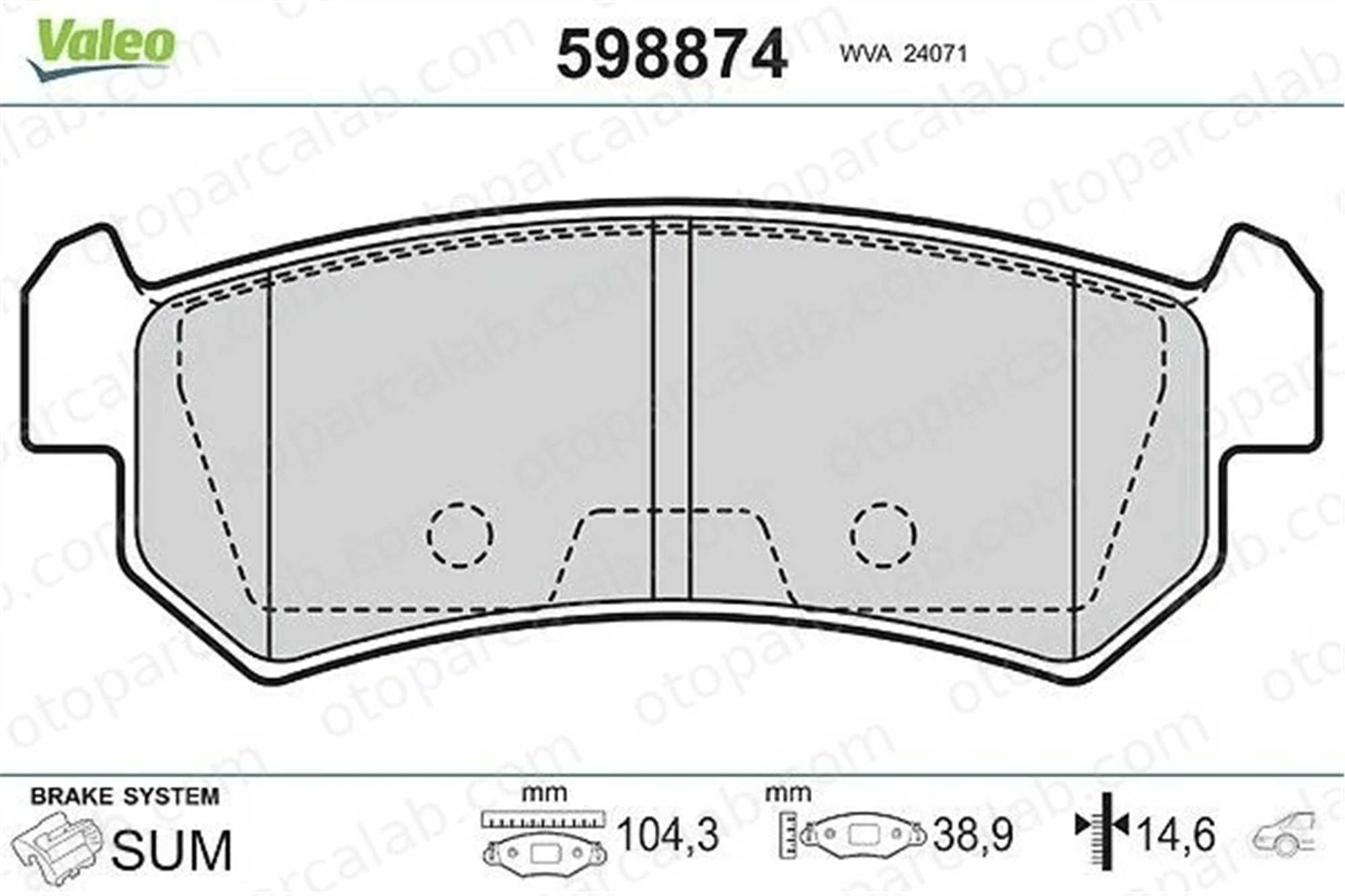 VALEO 598874 Fren Disk Balata Arka DAEWOO NUBIRA Sedan NUBIRA Wagon 96405131 5550085Z00