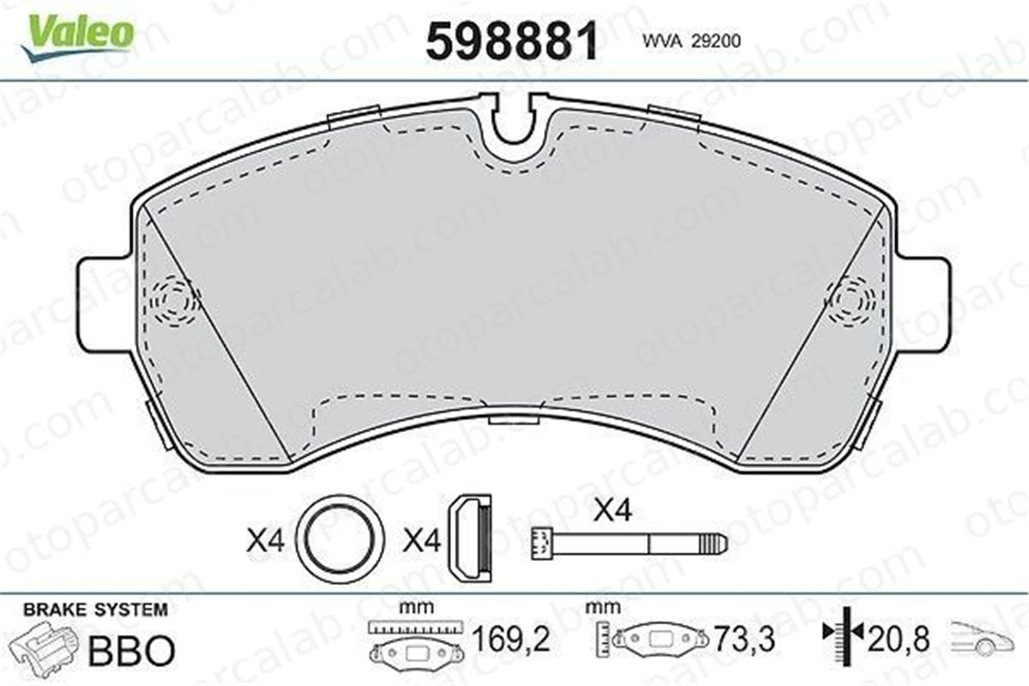 VALEO 598881 Fren Disk Balata Ön MERCEDES-BENZ SPRINTER 3,5-t Panelvan/Van SPRINTER 3,5-t Platform şasi 44206820 0044206820