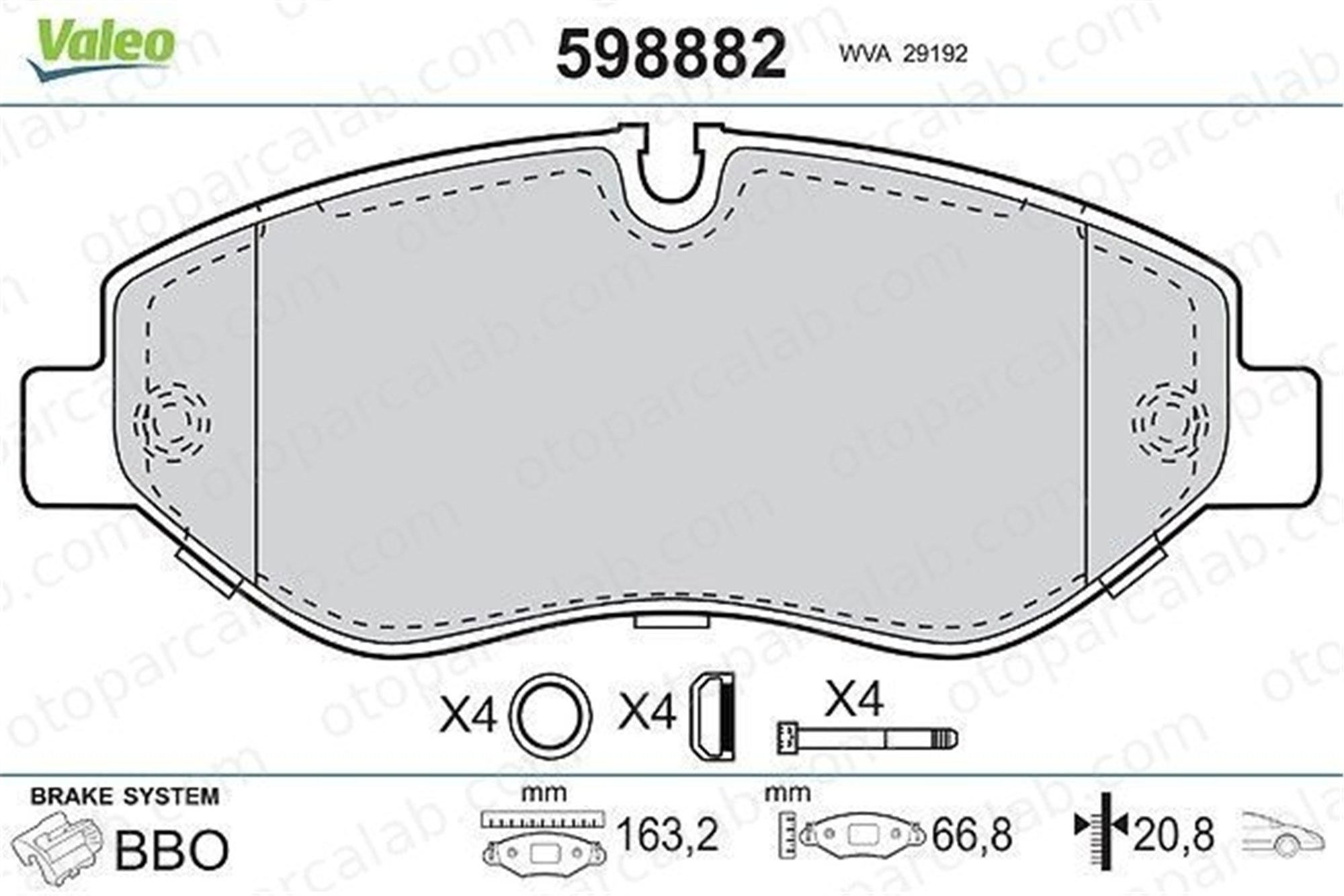 VALEO 598882 Fren Disk Balata Ön MERCEDES-BENZ SPRINTER 3,5-t Panelvan/Van SPRINTER 3,5-t Platform şasi 2E0698151 A9064210400