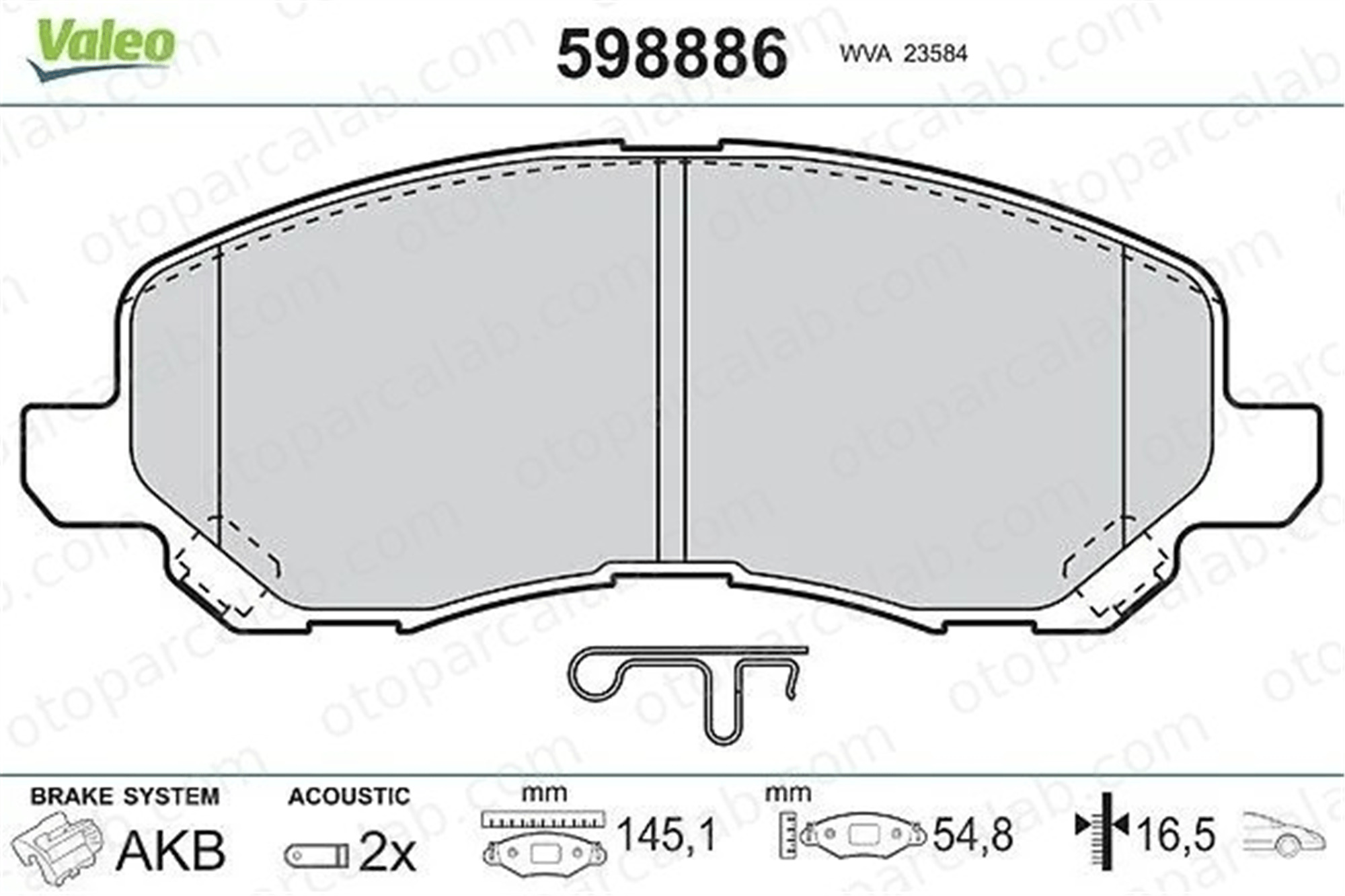 VALEO 598886 Fren Disk Balata Ön MITSUBISHI ASX LANCER VIII 4605A261 2AMV3494AA