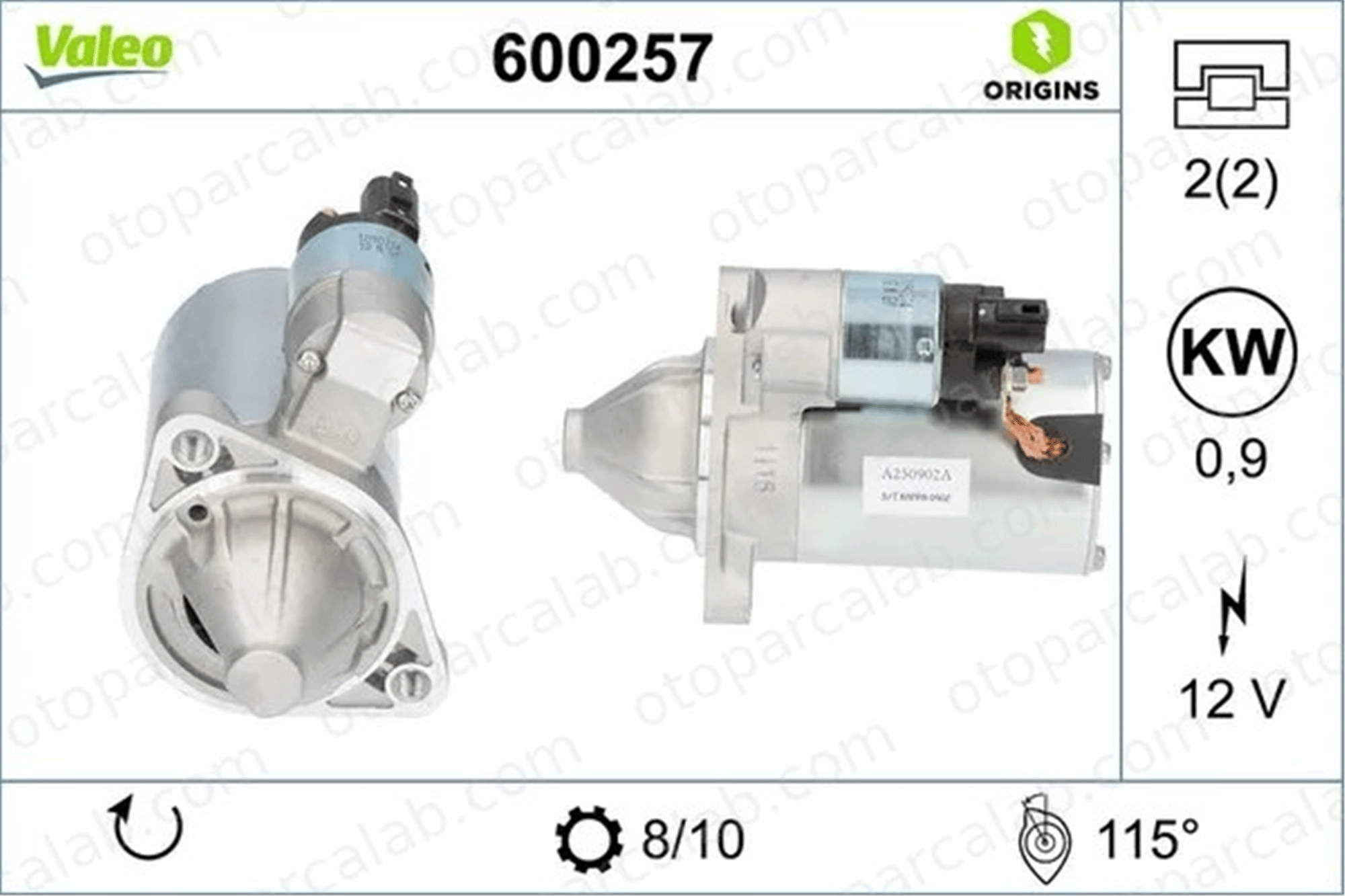 VALEO 600257 Marş Dinamosu HYUNDAI i20 II KIA PICANTO II 3610003100 3610003101
