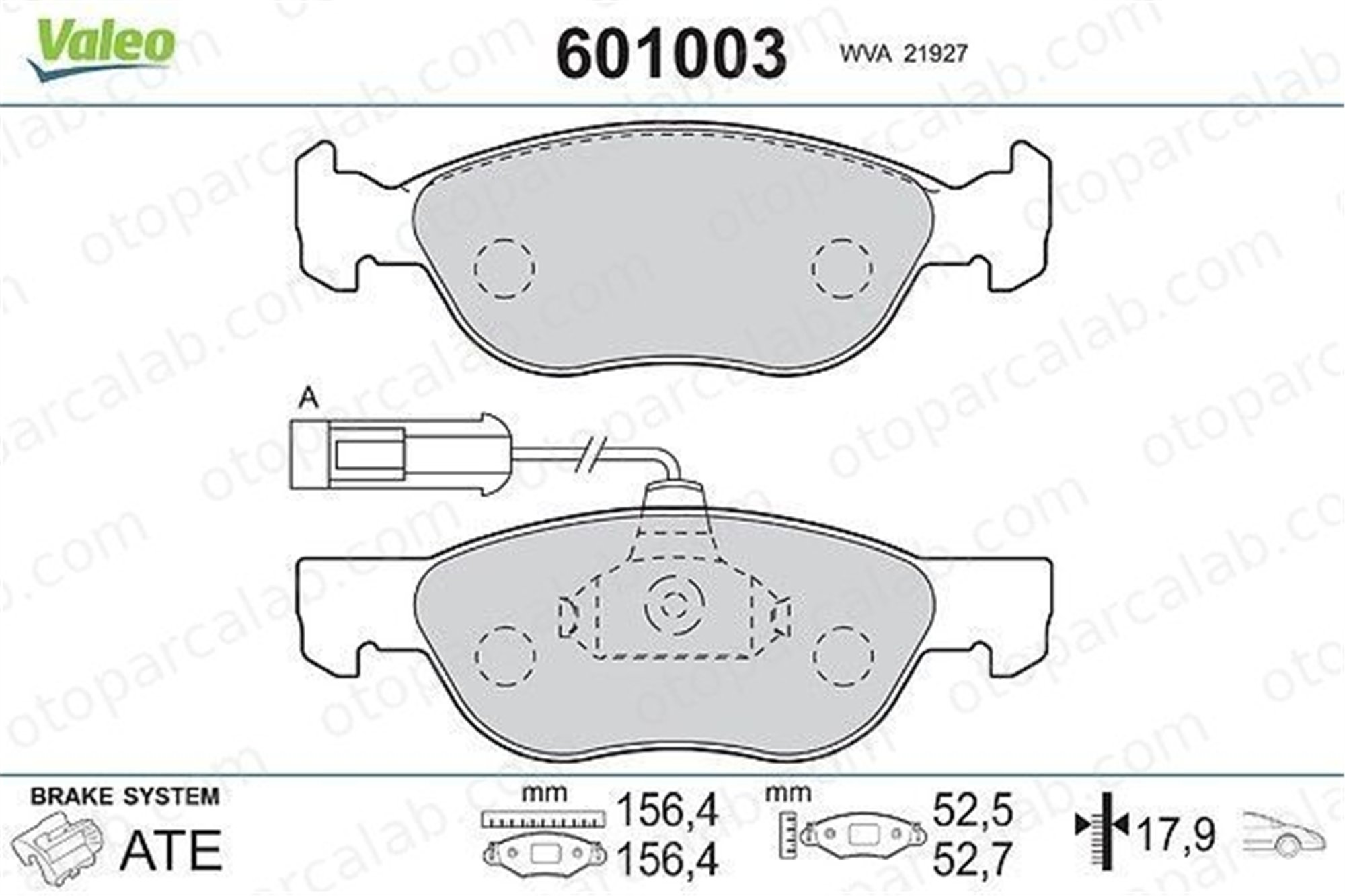 VALEO 601003 Fren Disk Balata Ön FIAT PUNTO PUNTO Kasa/eğik arka 77362090 77362186