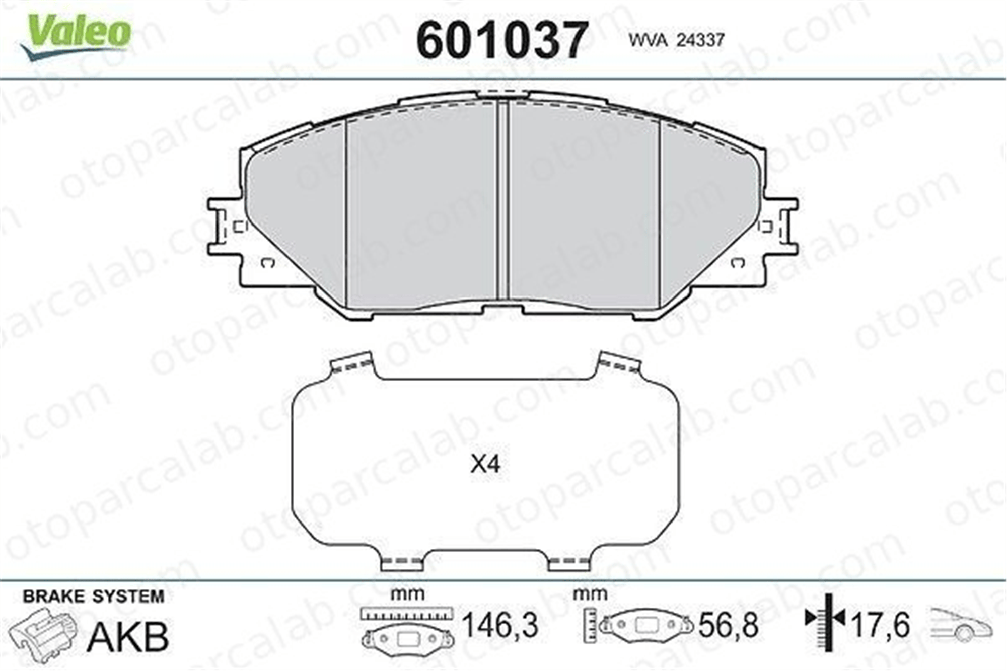 VALEO 601037 Fren Disk Balata Ön TOYOTA AURIS RAV 4 IV 446542140 446542150