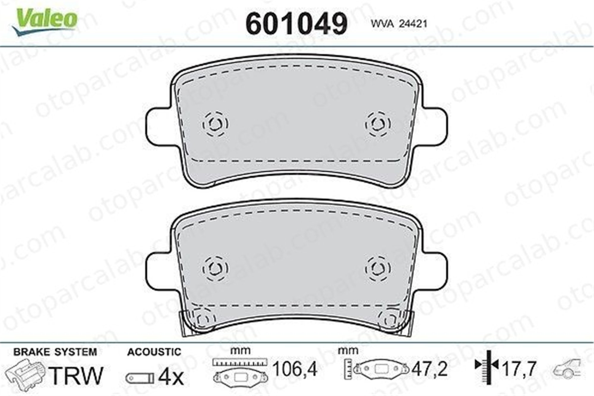 VALEO 601049 Fren Disk Balata Arka OPEL INSIGNIA A INSIGNIA A Sports Tourer 39021482 13237768
