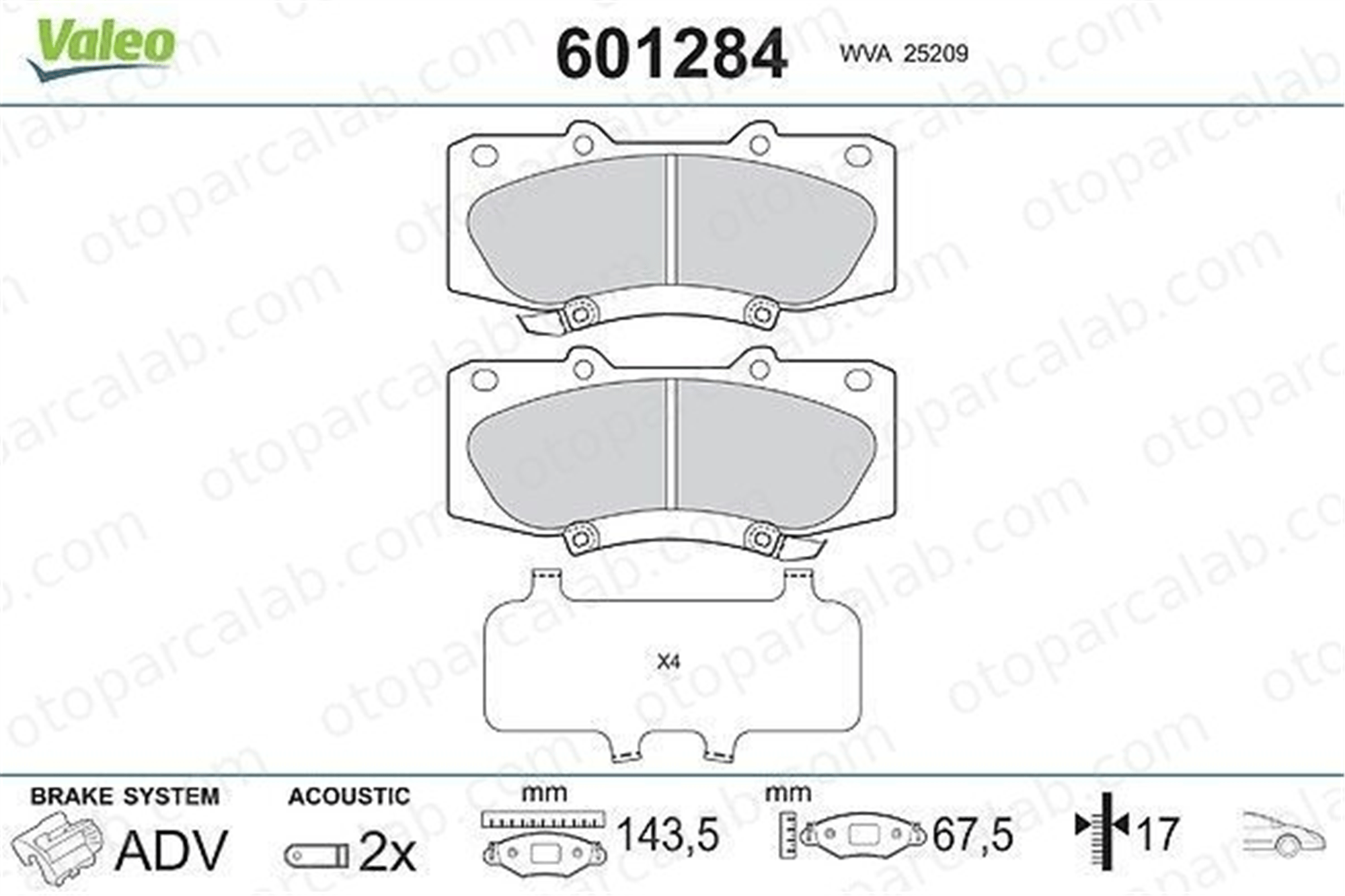 VALEO 601284 Fren Disk Balata Ön TOYOTA HILUX VII Pick-up 44650K240 044650K240