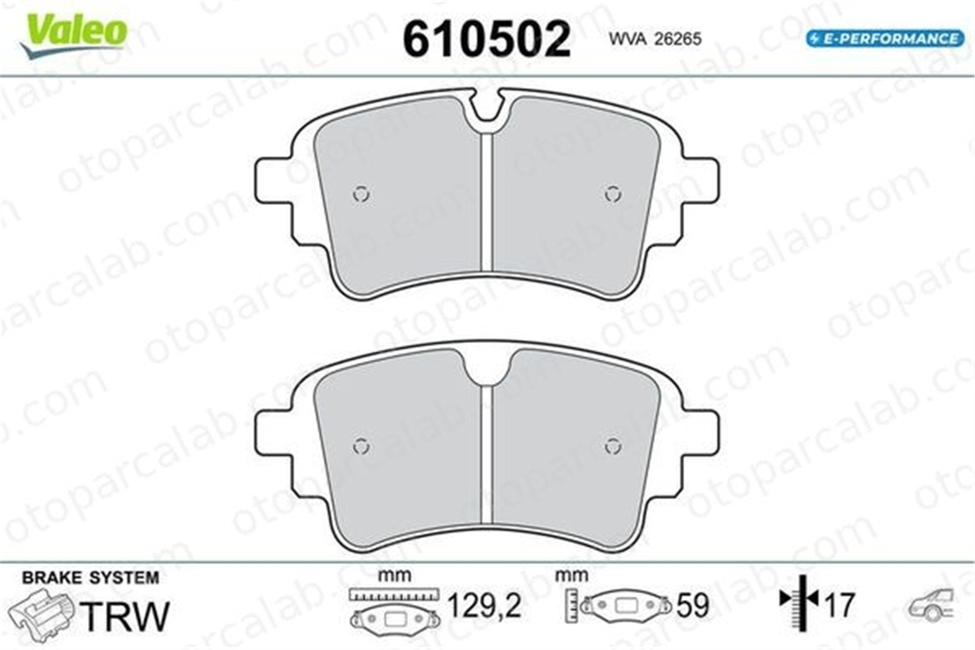 VALEO 610502 Fren Disk Balata Arka AUDI A6 C8 A6 C8 Avant 610502 4M0698451BC