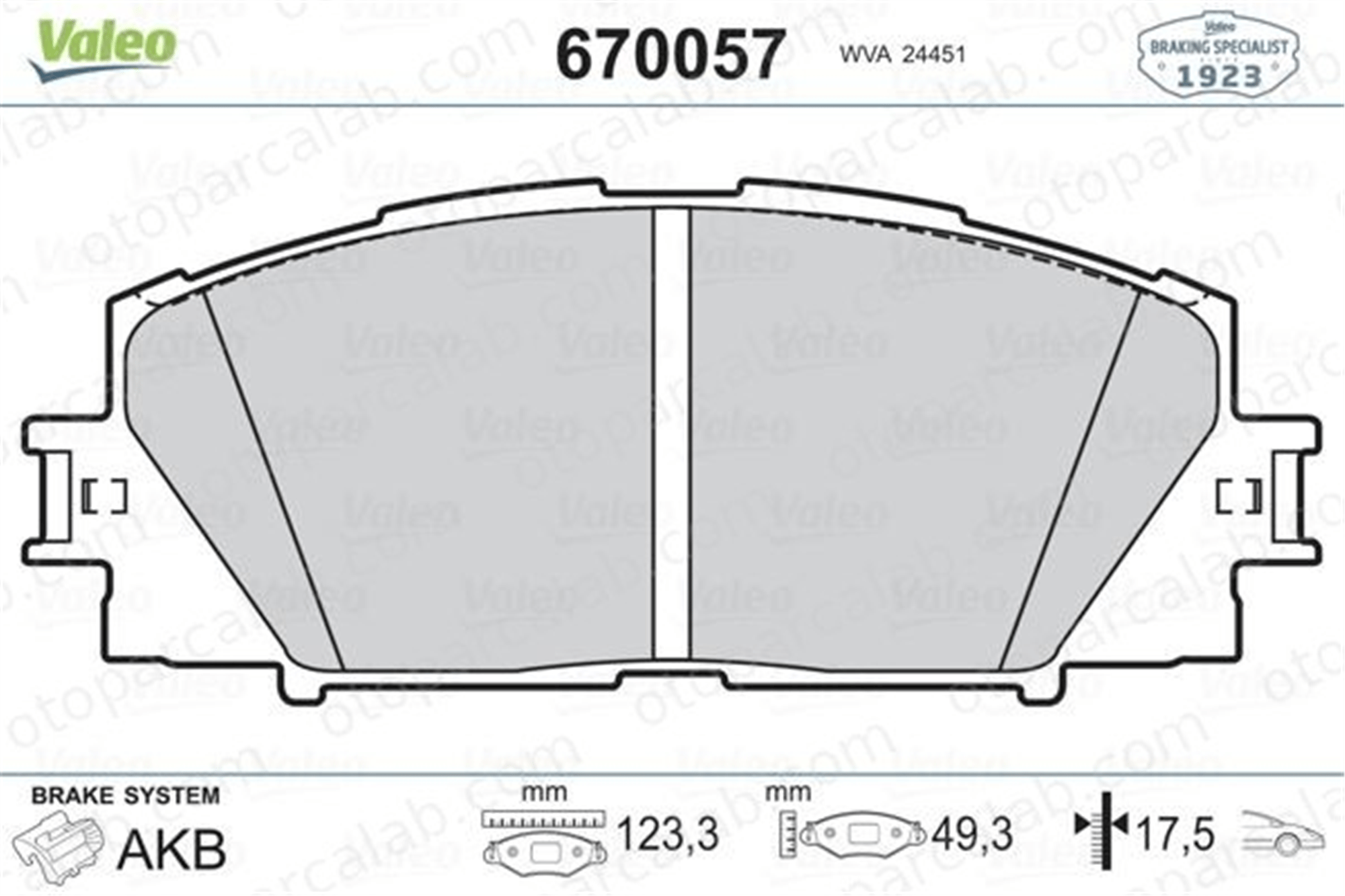VALEO 670057 Fren Disk Balata Ön TOYOTA YARIS DAIHATSU CHARADE VIII 446512640 0446512640