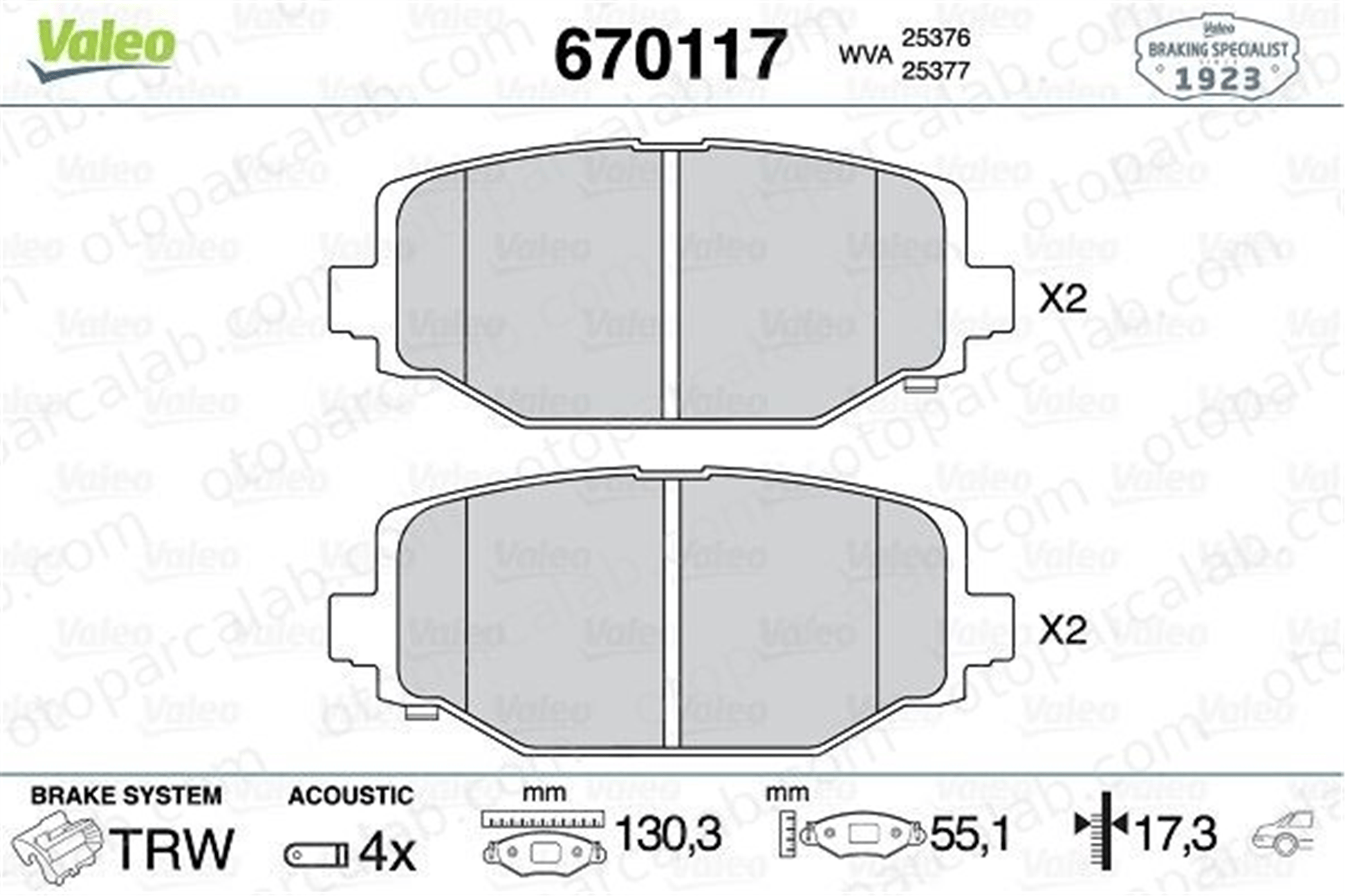 VALEO 670117 Fren Disk Balata Arka DODGE JOURNEY FIAT FREEMONT K68159526AA 68144209AA