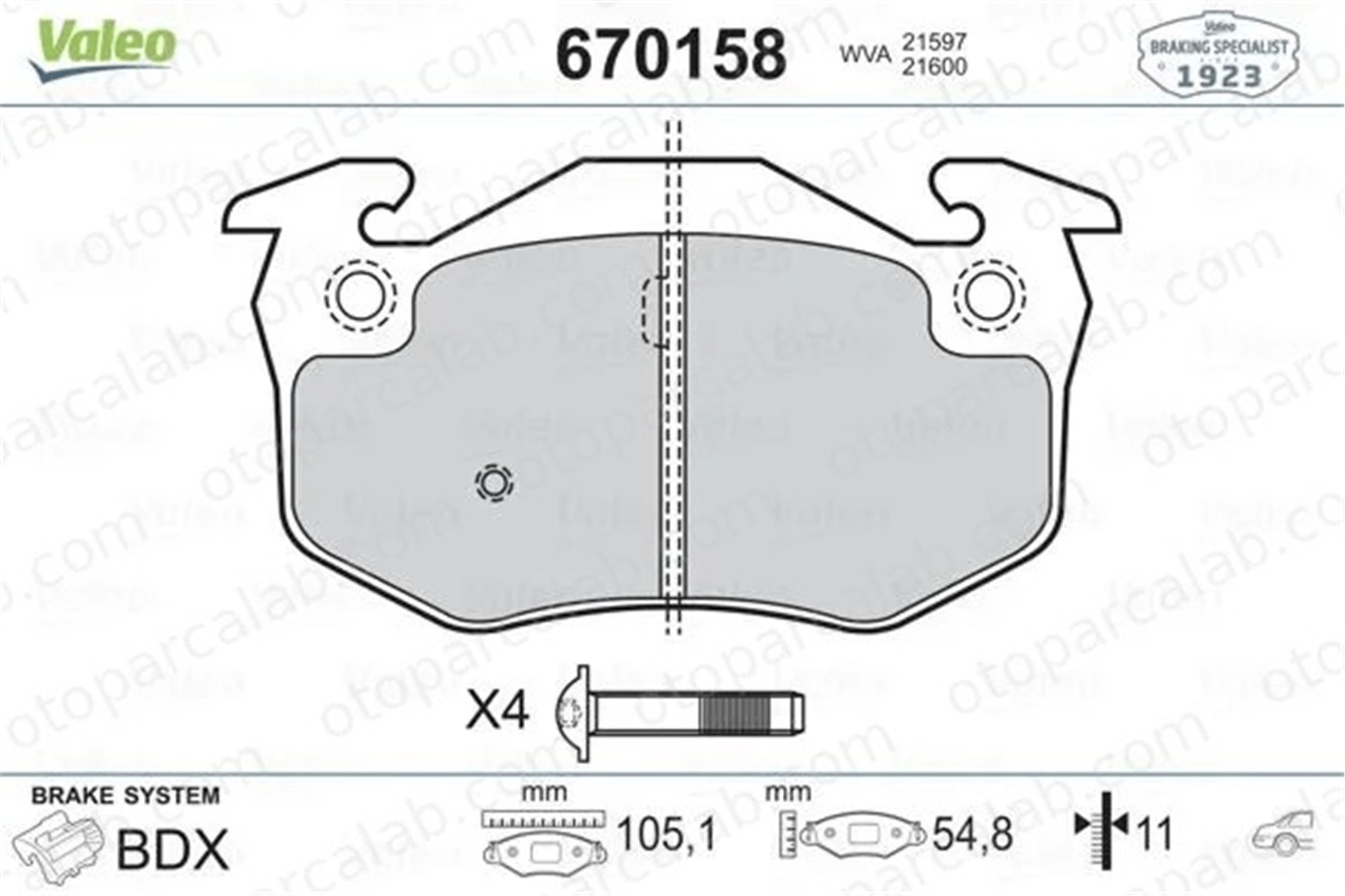 VALEO 670158 Fren Disk Balata Arka RENAULT CLIO I 19 II Chamade 7701203668 7701203919