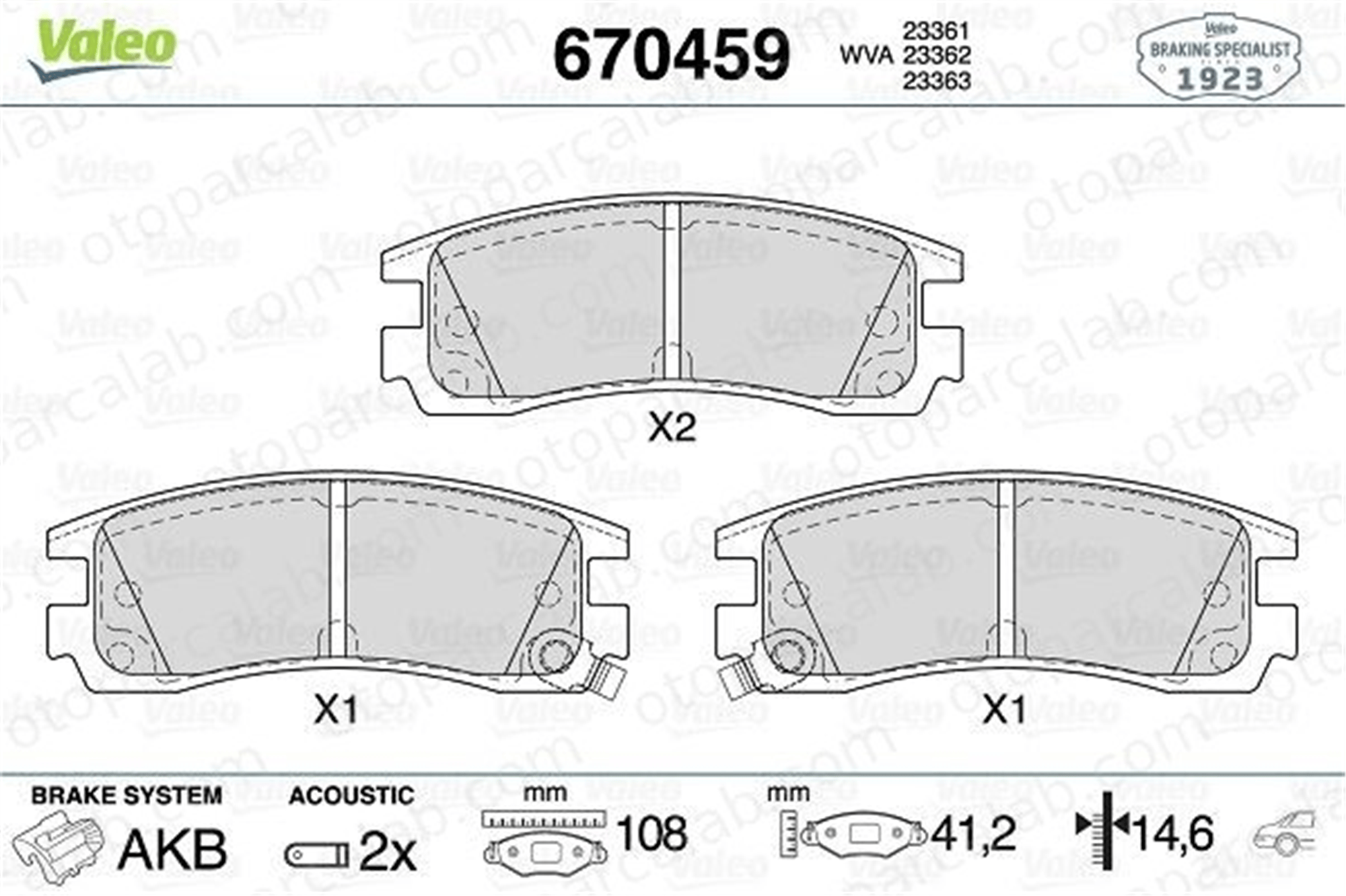 VALEO 670459 Fren Disk Balata Arka CHEVROLET TRANS SPORT CADILLAC SEVILLE 1605939 12510016