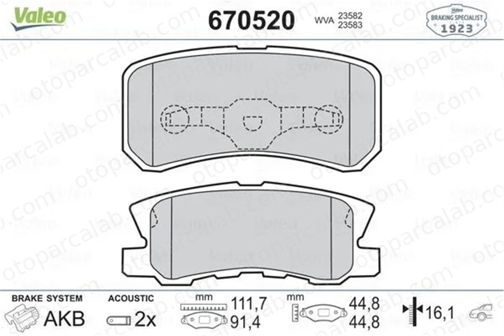VALEO 670520 Fren Disk Balata Arka MITSUBISHI ASX OUTLANDER II MR510544 MZ690346