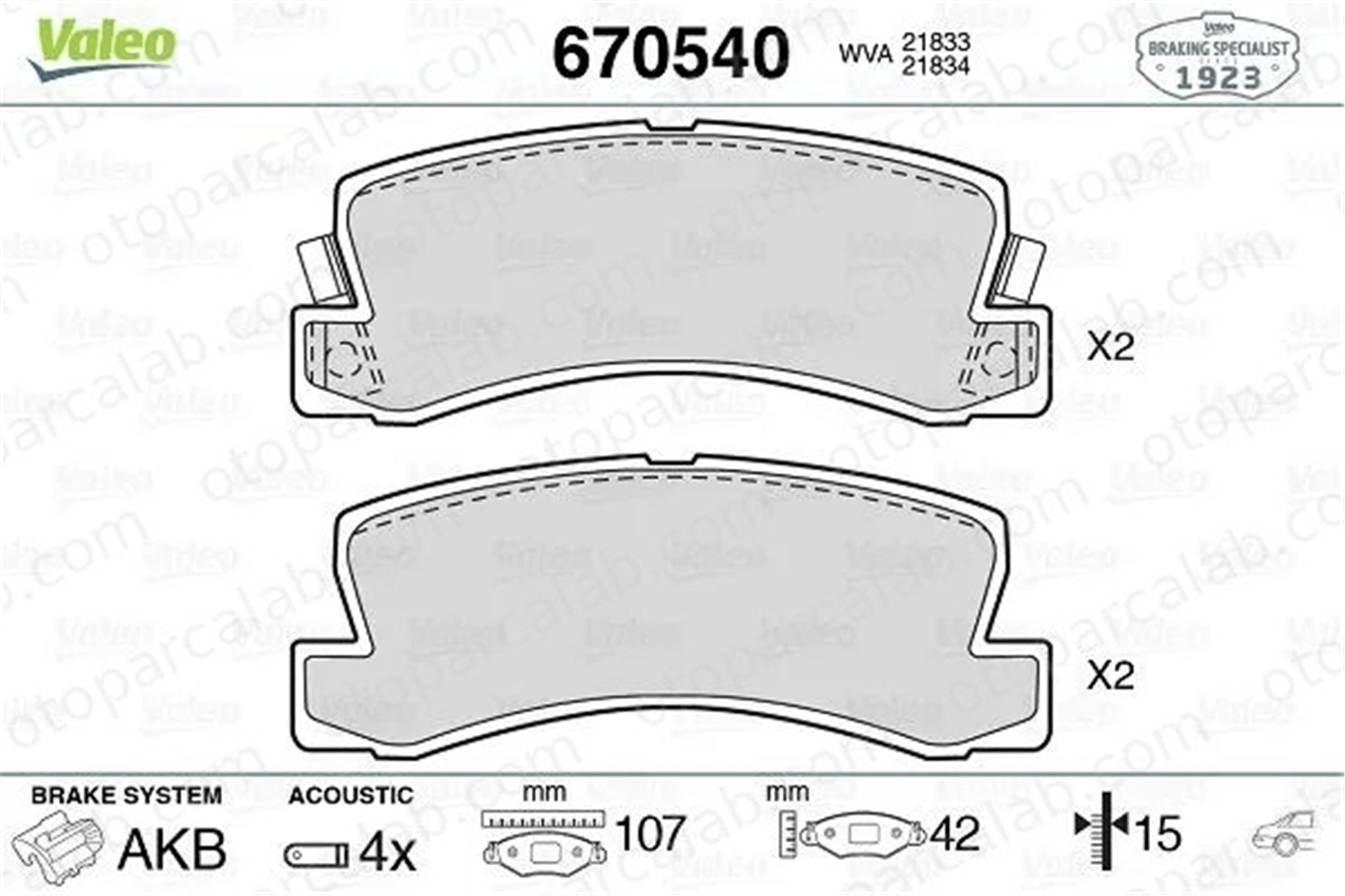 VALEO 670540 Fren Disk Balata Arka TOYOTA COROLLA COROLLA Compact 446612010 446633050