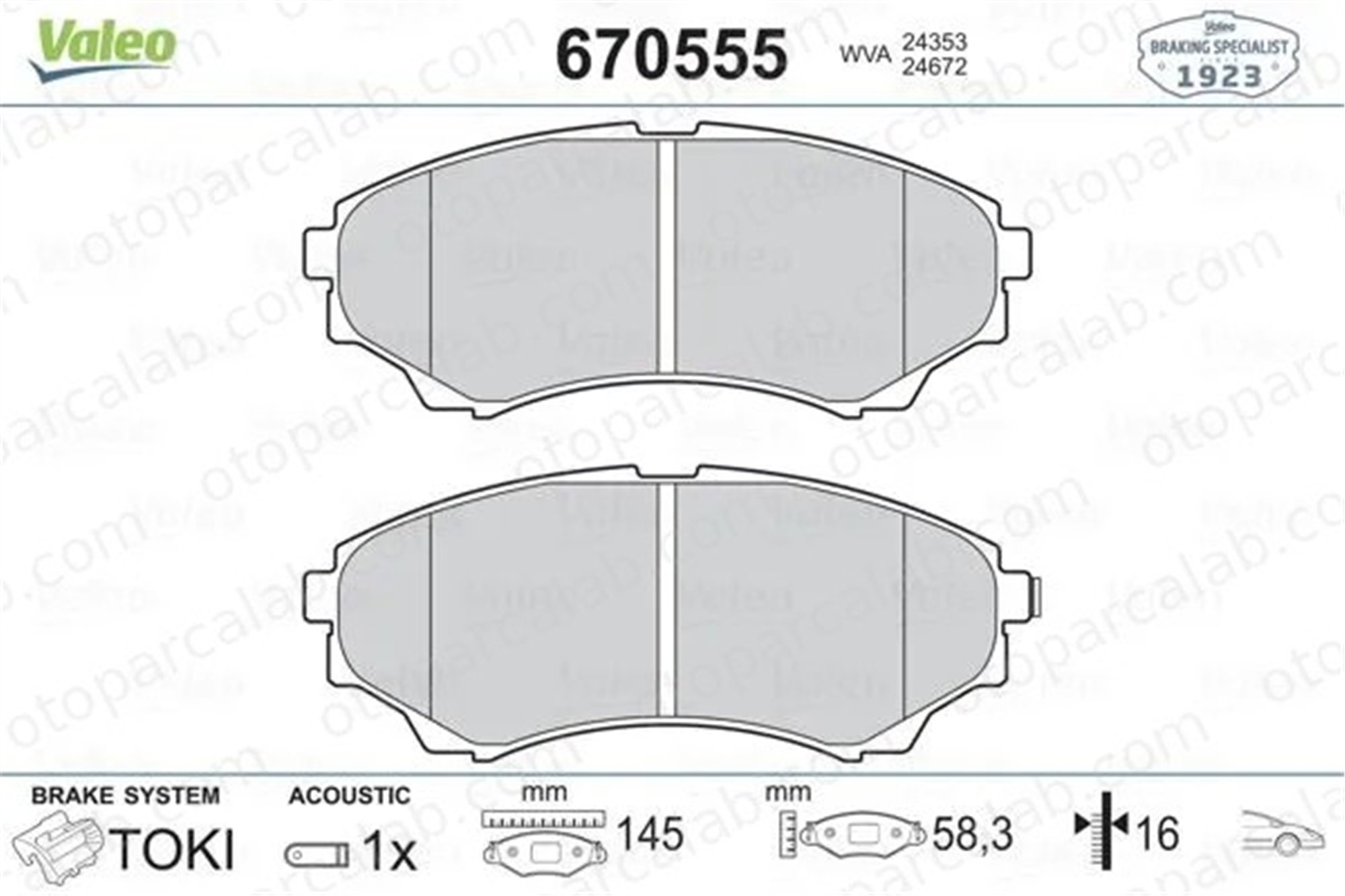 VALEO 670555 Fren Disk Balata Ön FORD RANGER MAZDA B-SERIE 3M352001BA 1356600