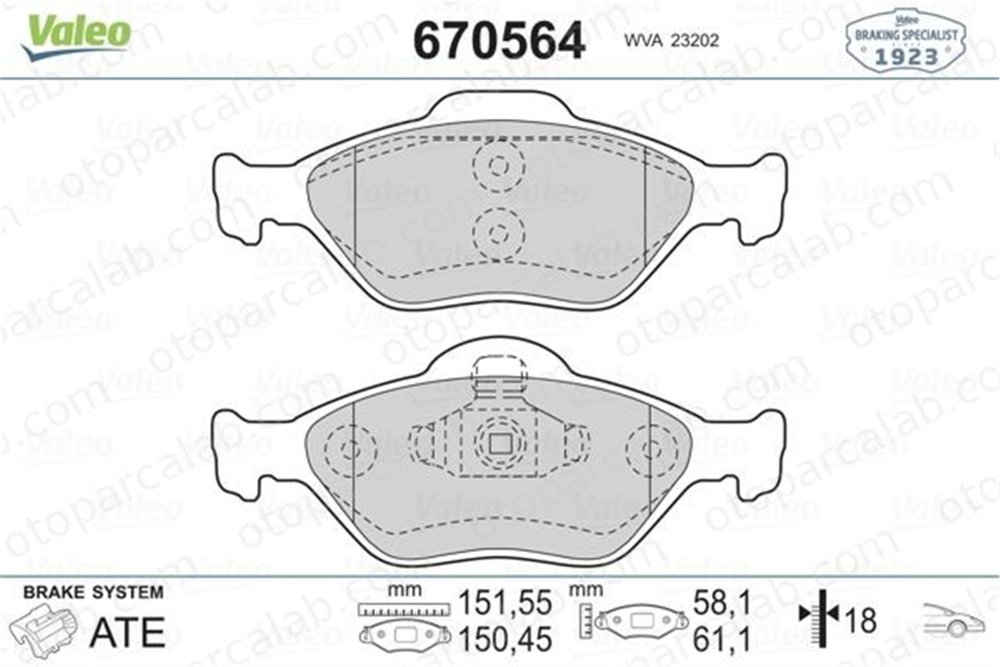 VALEO 670564 Fren Disk Balata Ön FORD FIESTA V FIESTA IV MEYS6J2K021DF 1101462