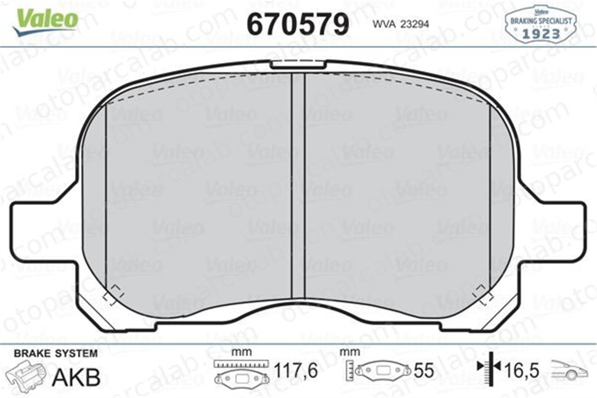 VALEO 670579 Fren Disk Balata Ön TOYOTA COROLLA COROLLA Liftback 446512540 04465-12540
