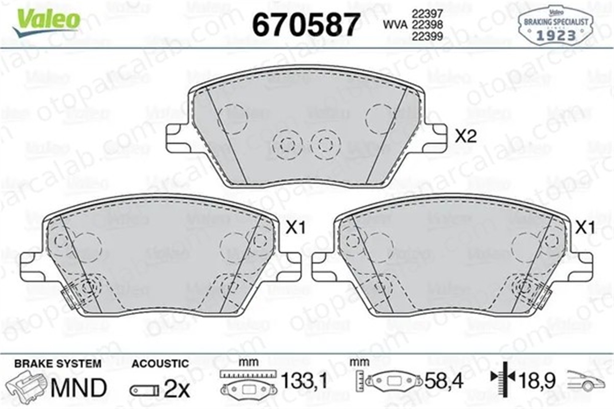 VALEO 670587 Fren Disk Balata Ön FIAT TIPO Hatchback TIPO Station wagon 77367628 77367910