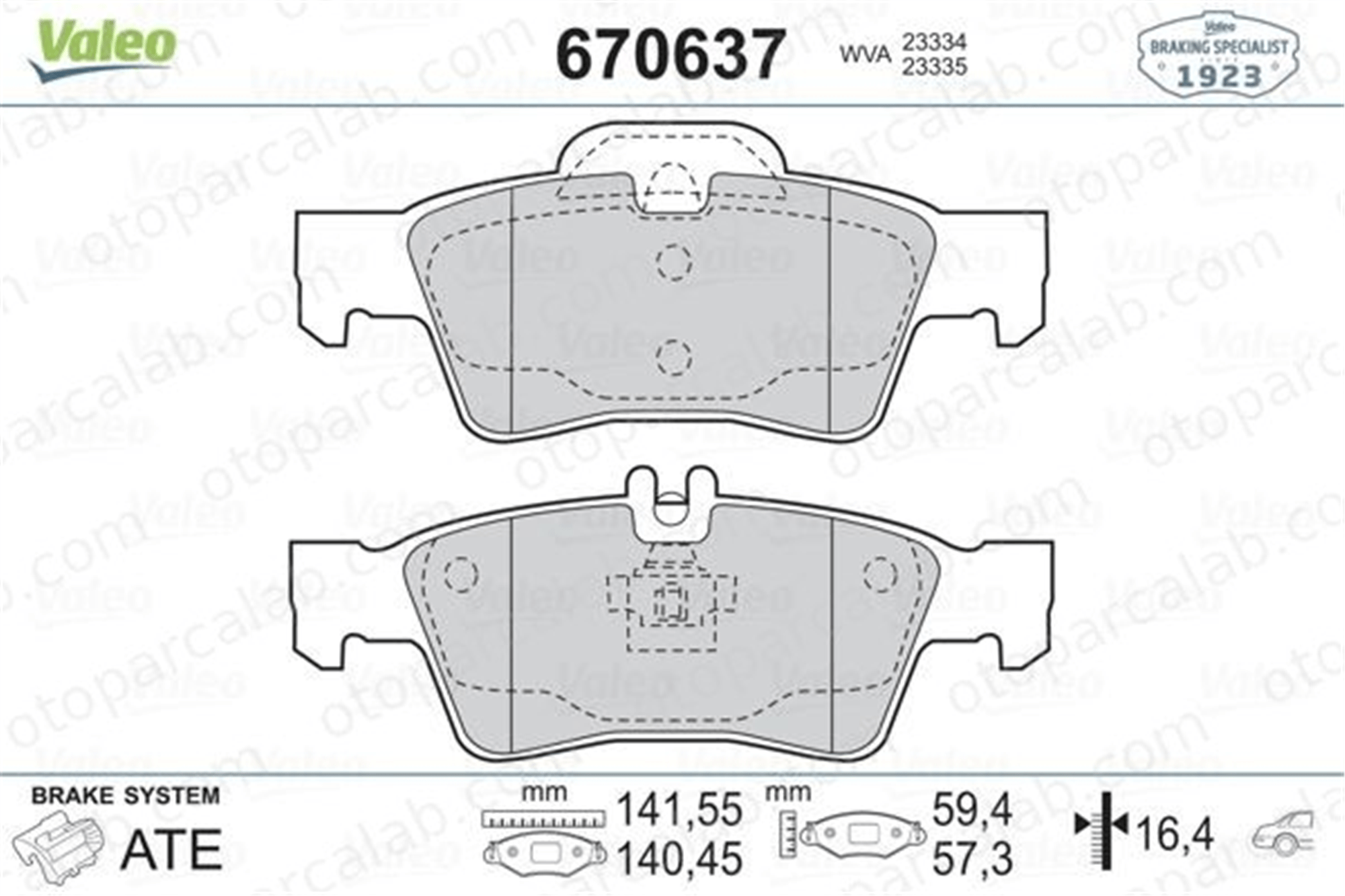 VALEO 670637 Fren Disk Balata Arka MERCEDES-BENZ E-SERISI E-SERISI T-Model A0044204420 A0054207920