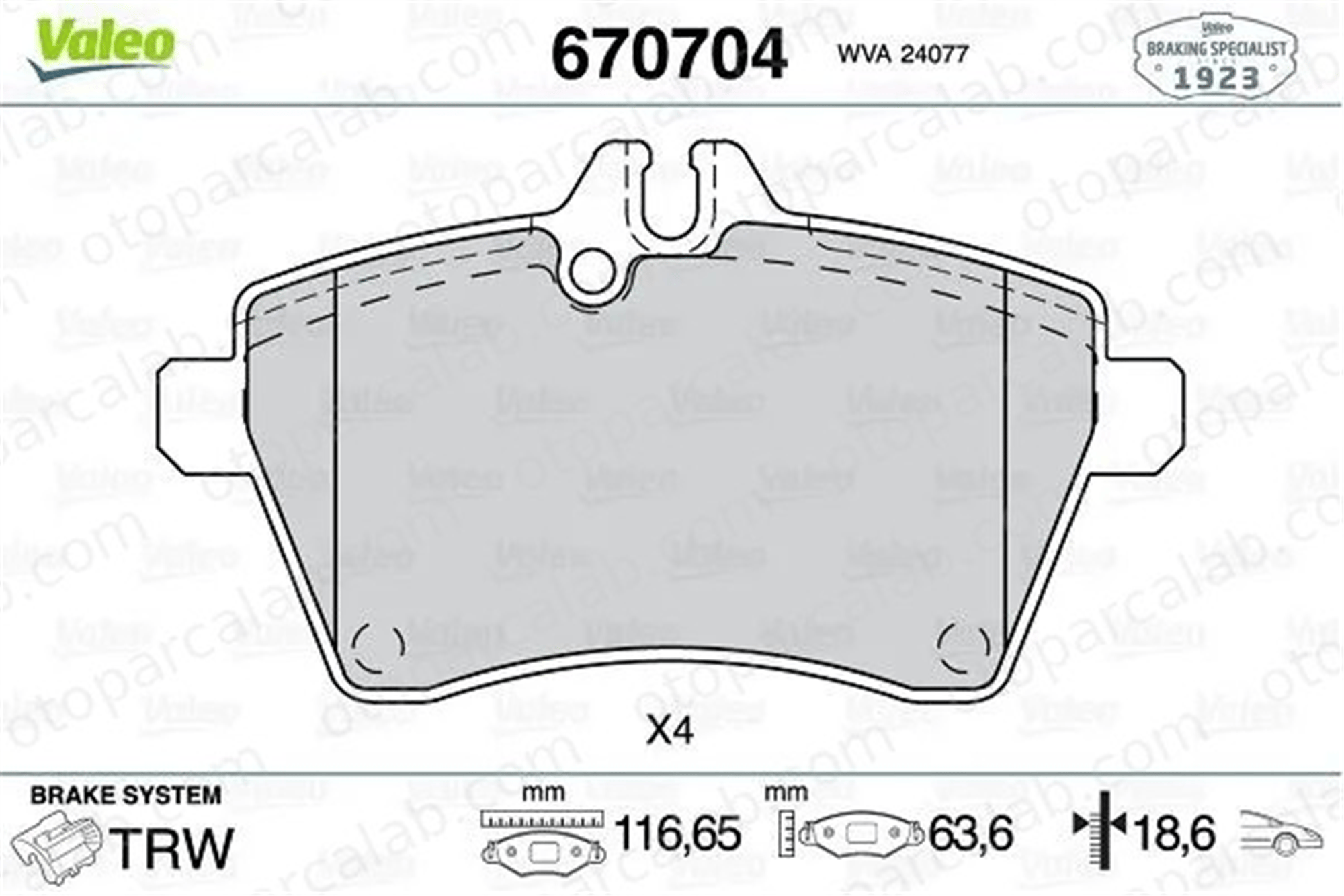 VALEO 670704 Fren Disk Balata Ön MERCEDES-BENZ A-SERISI B-SERISI Sports Tourer A1694202020 1694200220