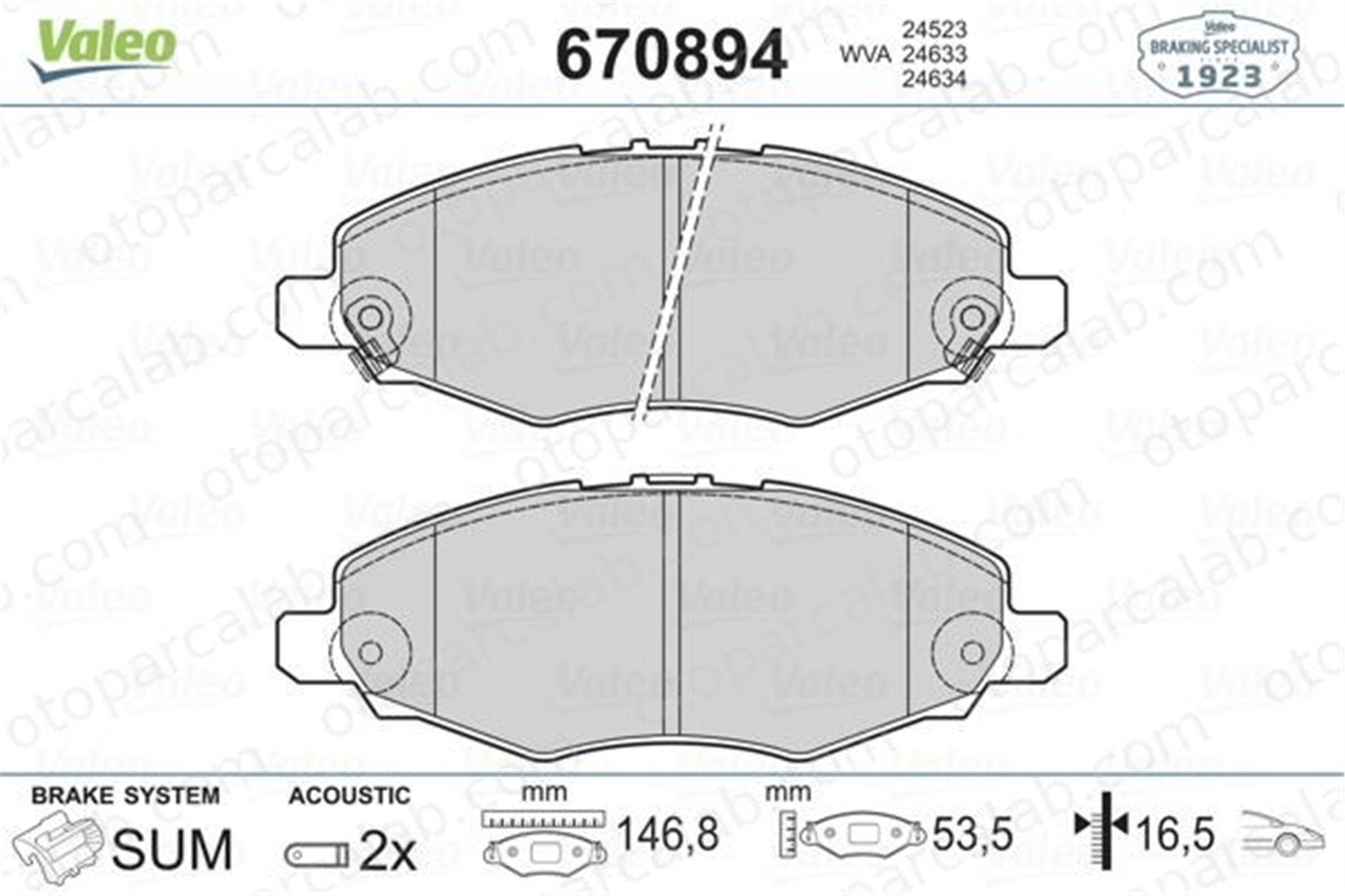 VALEO 670894 Fren Disk Balata Ön TOYOTA HILUX VII Pick-up 44650K130 44650K040