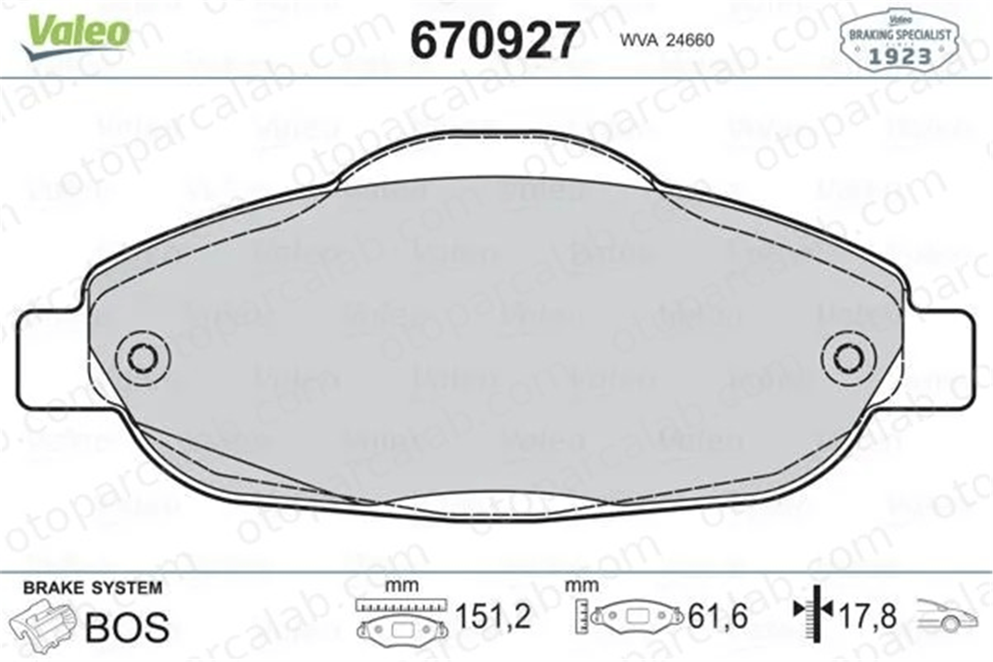 VALEO 670927 Fren Disk Balata Ön PEUGEOT 308 I 308 SW I 425426 1647862780