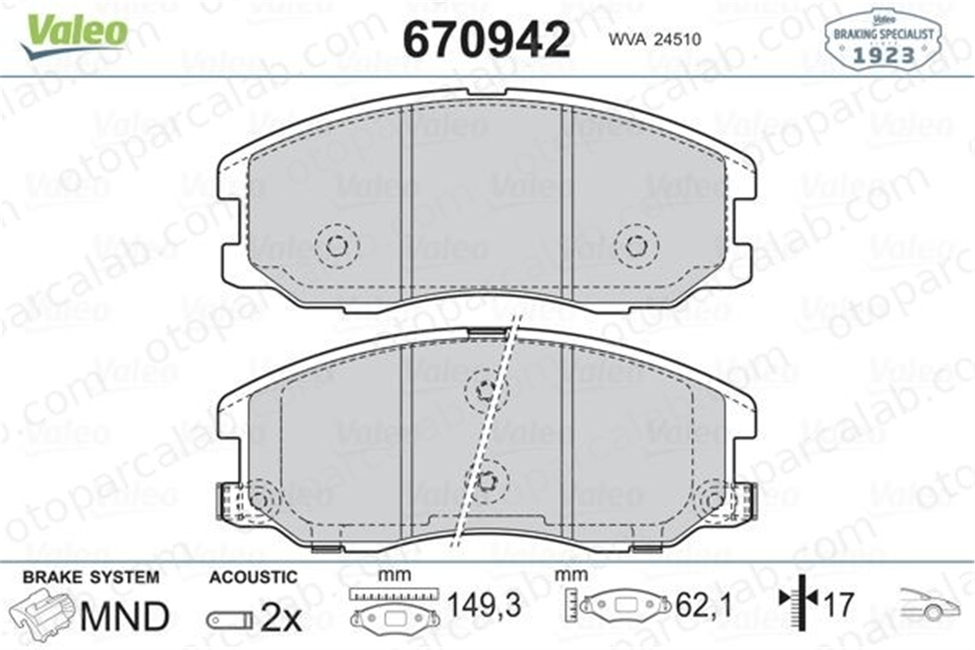 VALEO 670942 Fren Disk Balata Ön OPEL ANTARA A CHEVROLET CAPTIVA 96626070 19149903