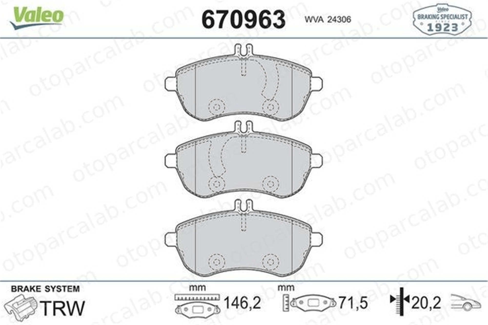 VALEO 670963 Fren Disk Balata Ön MERCEDES-BENZ C-SERISI C-SERISI T-Model A0074205520 A0054201020