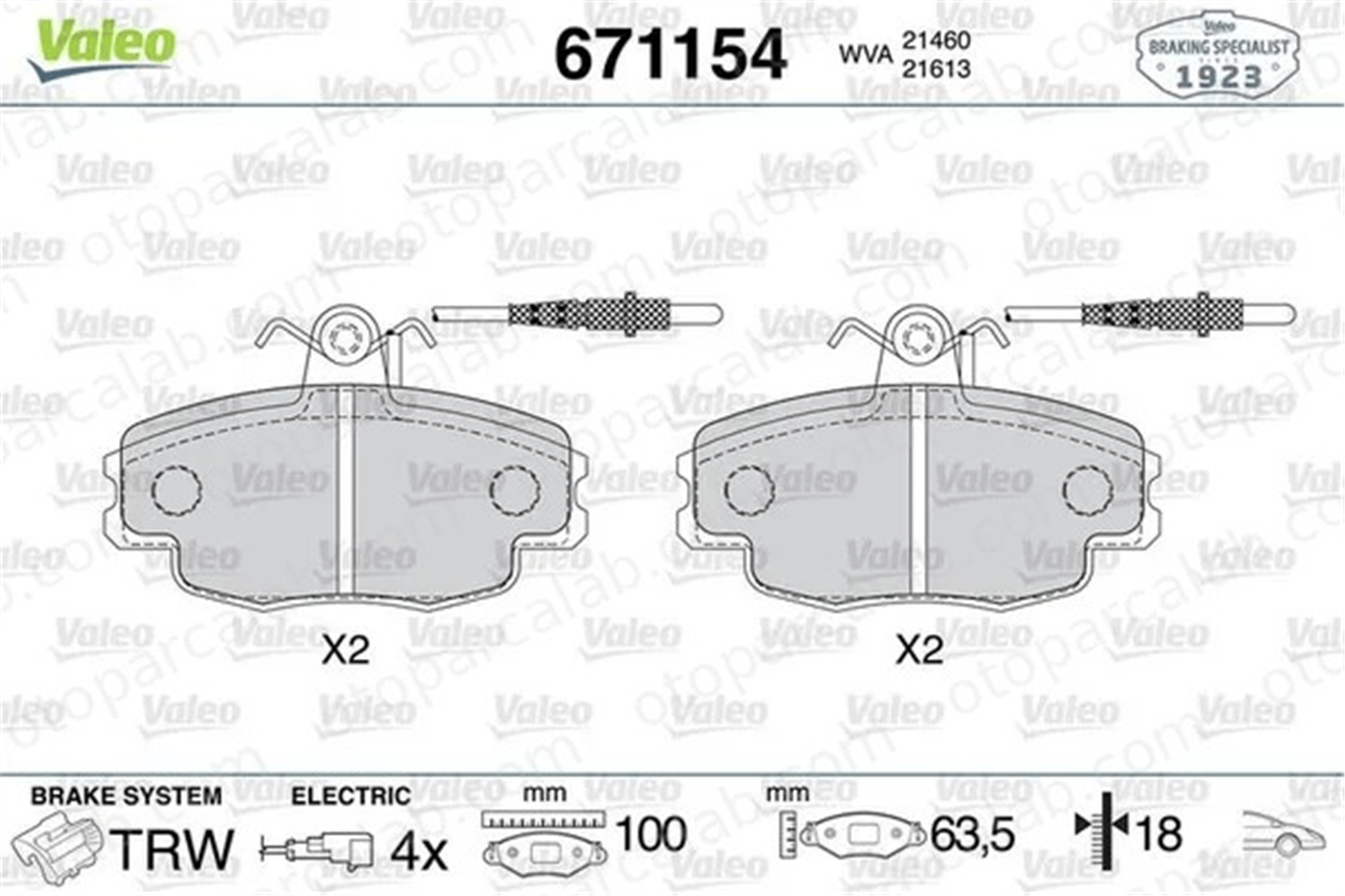 VALEO 671154 Fren Disk Balata Ön CITROËN ZX ZX Break 95658557