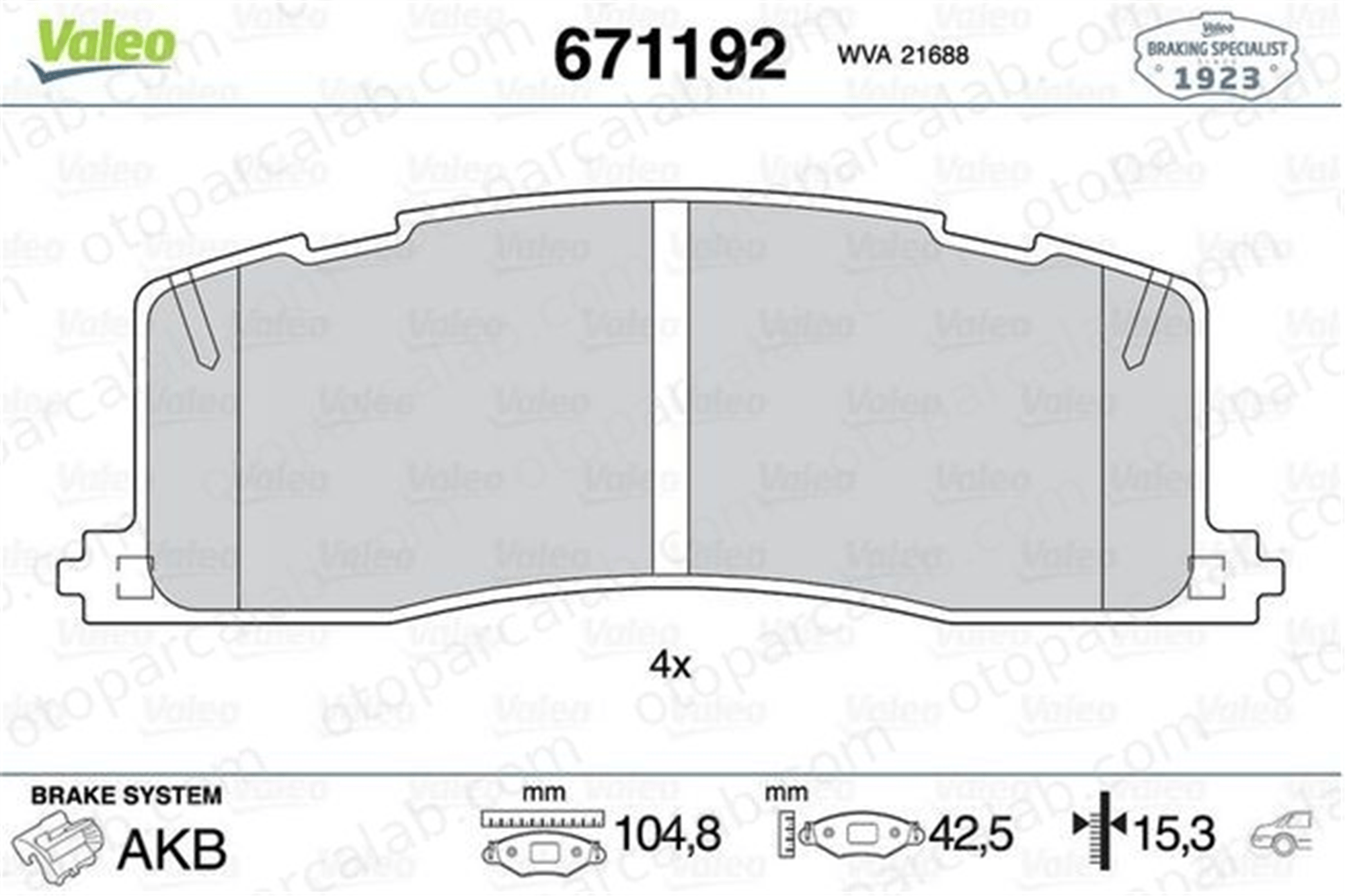 VALEO 671192 Fren Disk Balata Arka TOYOTA PREVIA I 446628010 04466-28010