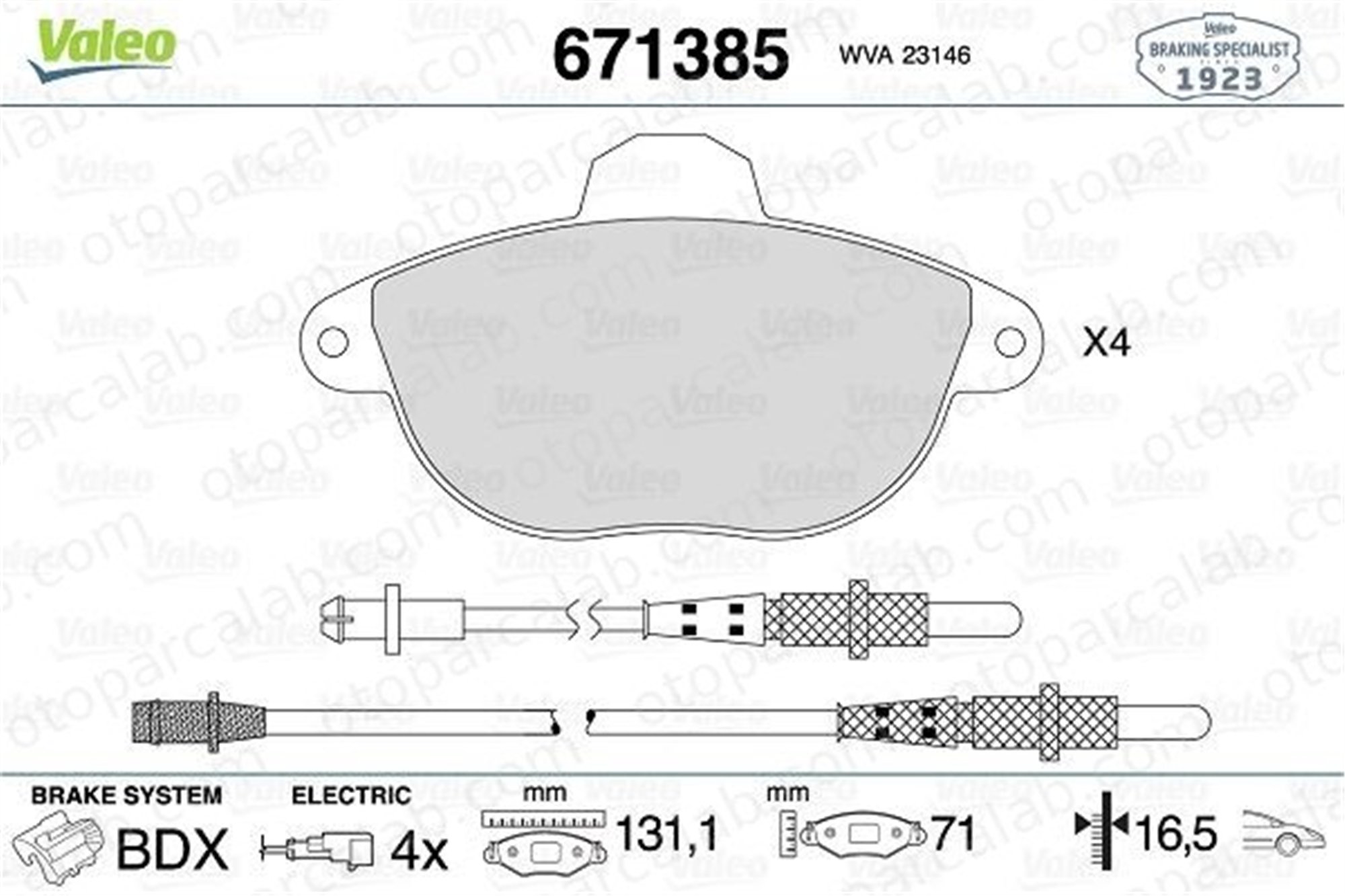 VALEO 671385 Fren Disk Balata Ön CITROËN XANTIA XANTIA Break 425133 425158