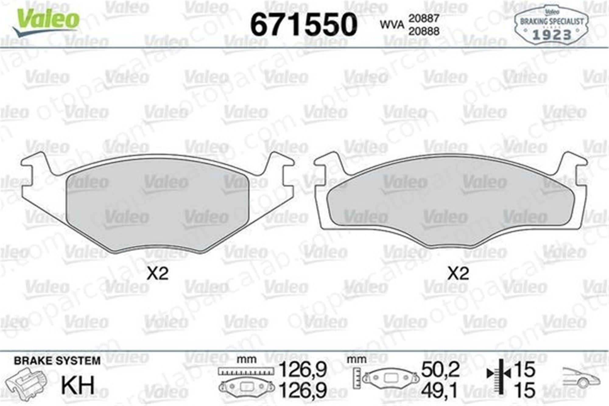 VALEO 671550 Fren Disk Balata Ön VW GOLF II JETTA II 191698151B 191698151G