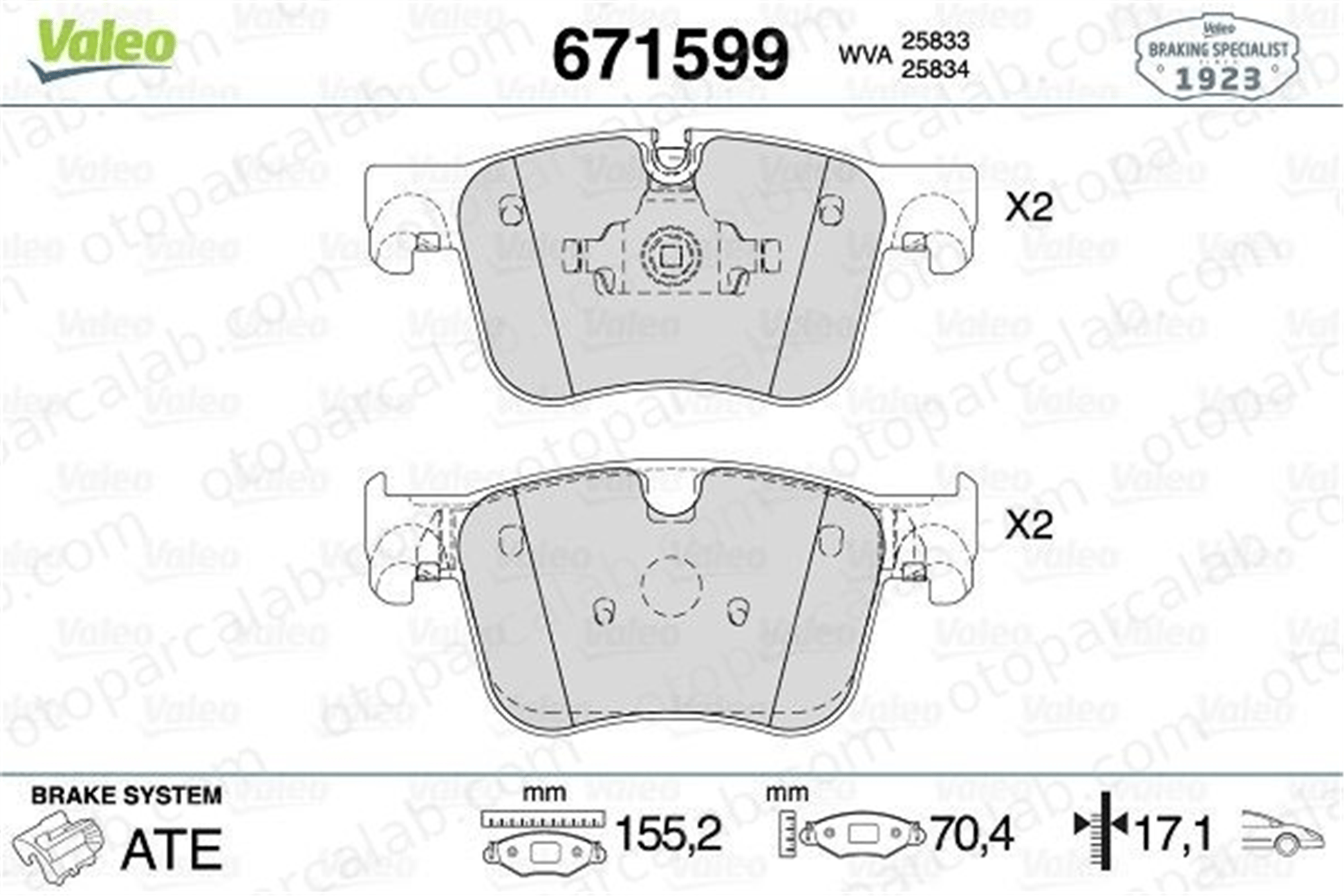 VALEO 671599 Fren Disk Balata Ön PEUGEOT 308 II 308 SW II 1609898580 986494696