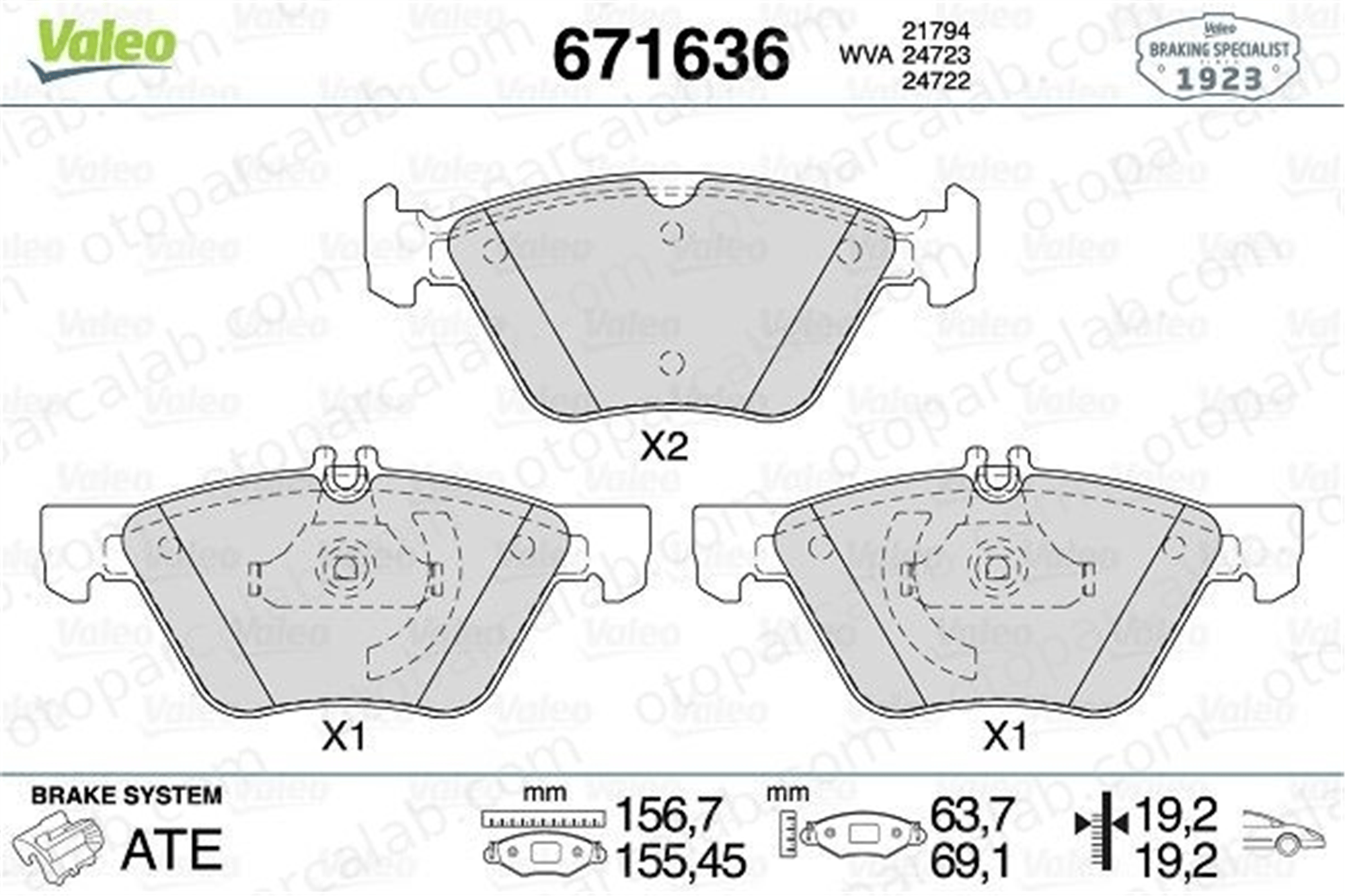 VALEO 671636 Fren Disk Balata Ön MERCEDES-BENZ E-SERISI E-SERISI T-Model 44200720 34208320