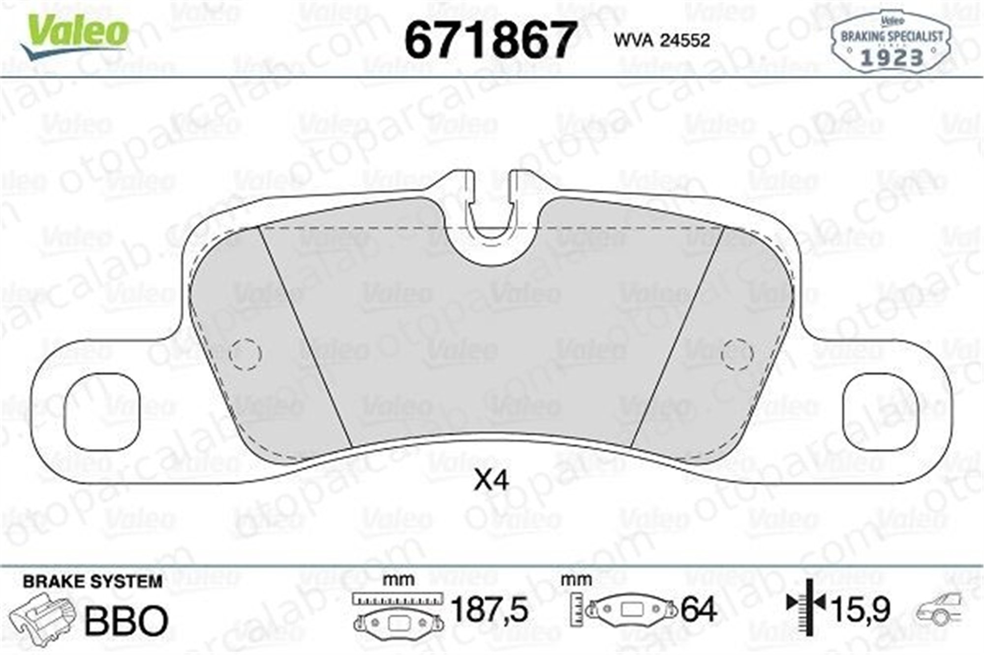 VALEO 671867 Fren Disk Balata Arka PORSCHE CAYENNE 95835293971 95835293972