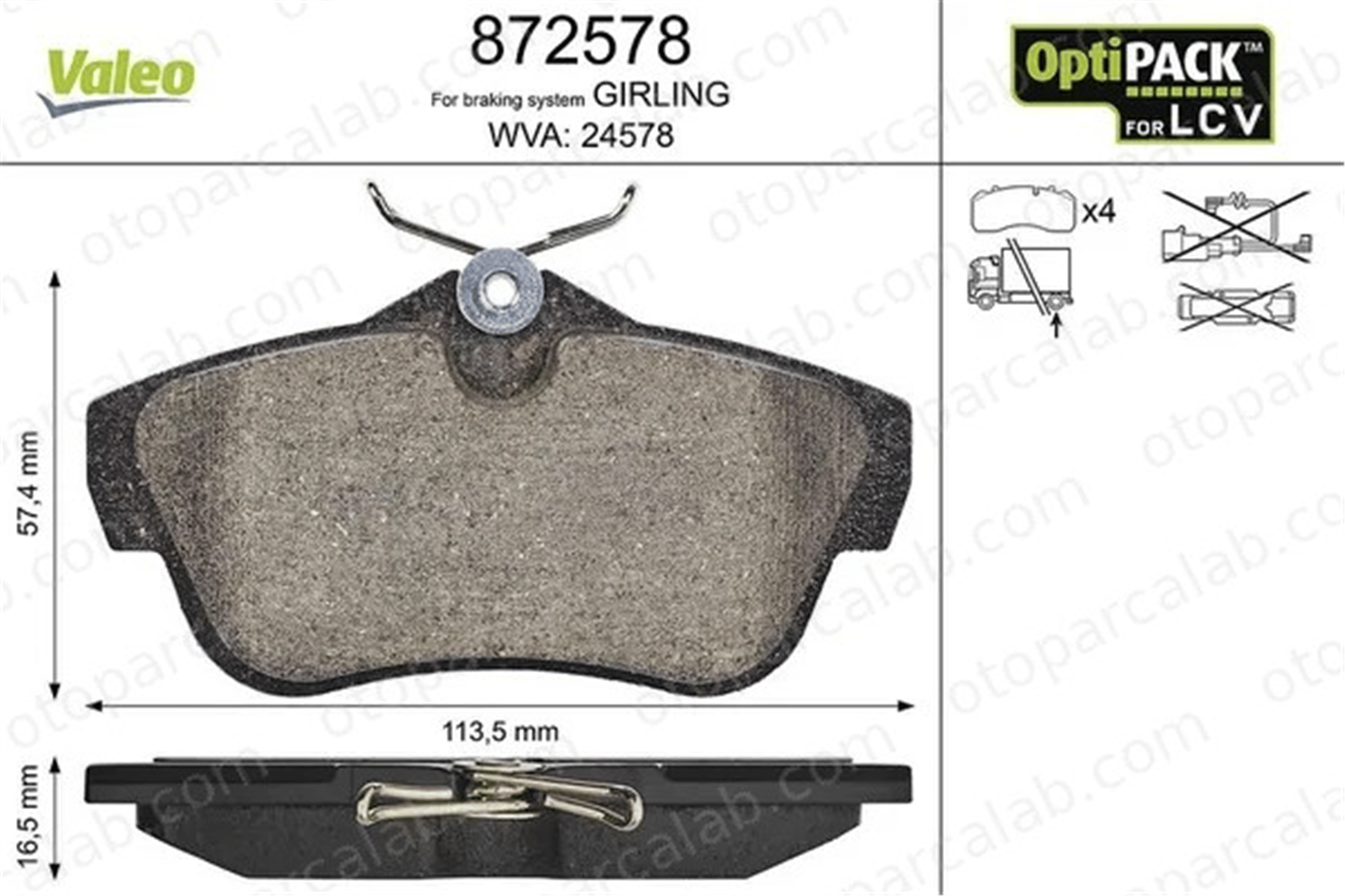 VALEO 872578 Fren Disk Balata Arka CITROËN JUMPY JUMPY Panelvan/Van 9467549087 425368