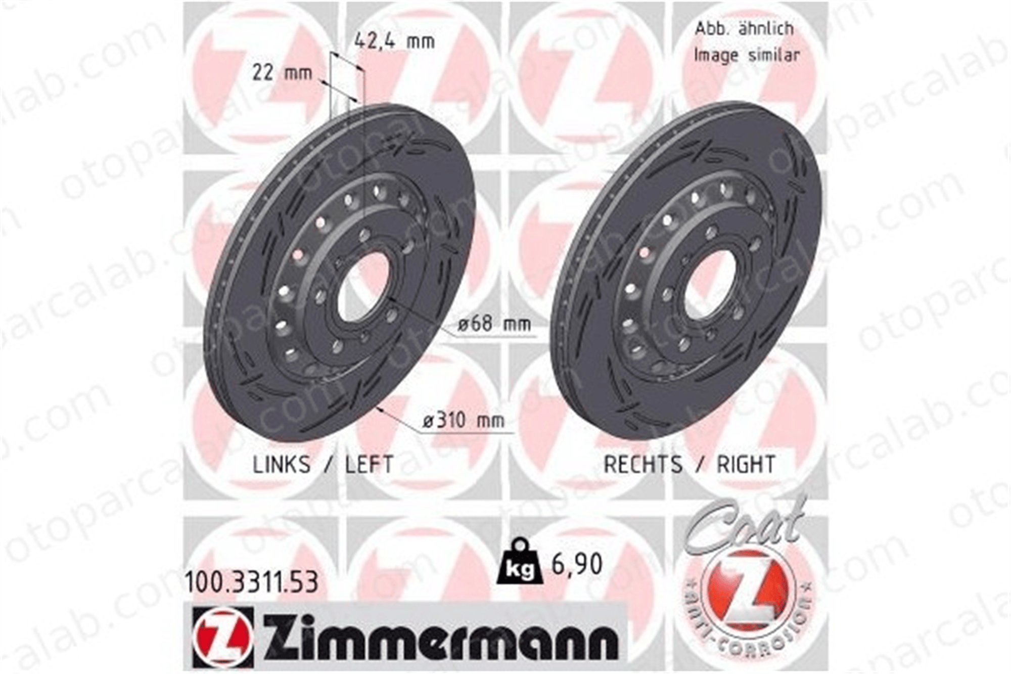 ZIMMERMANN 100.3311.53 Fren Disk Ayna Arka Sağ ve Sol VW PHAETON AUDI A8 D3 4E0615601A 4E0615601K