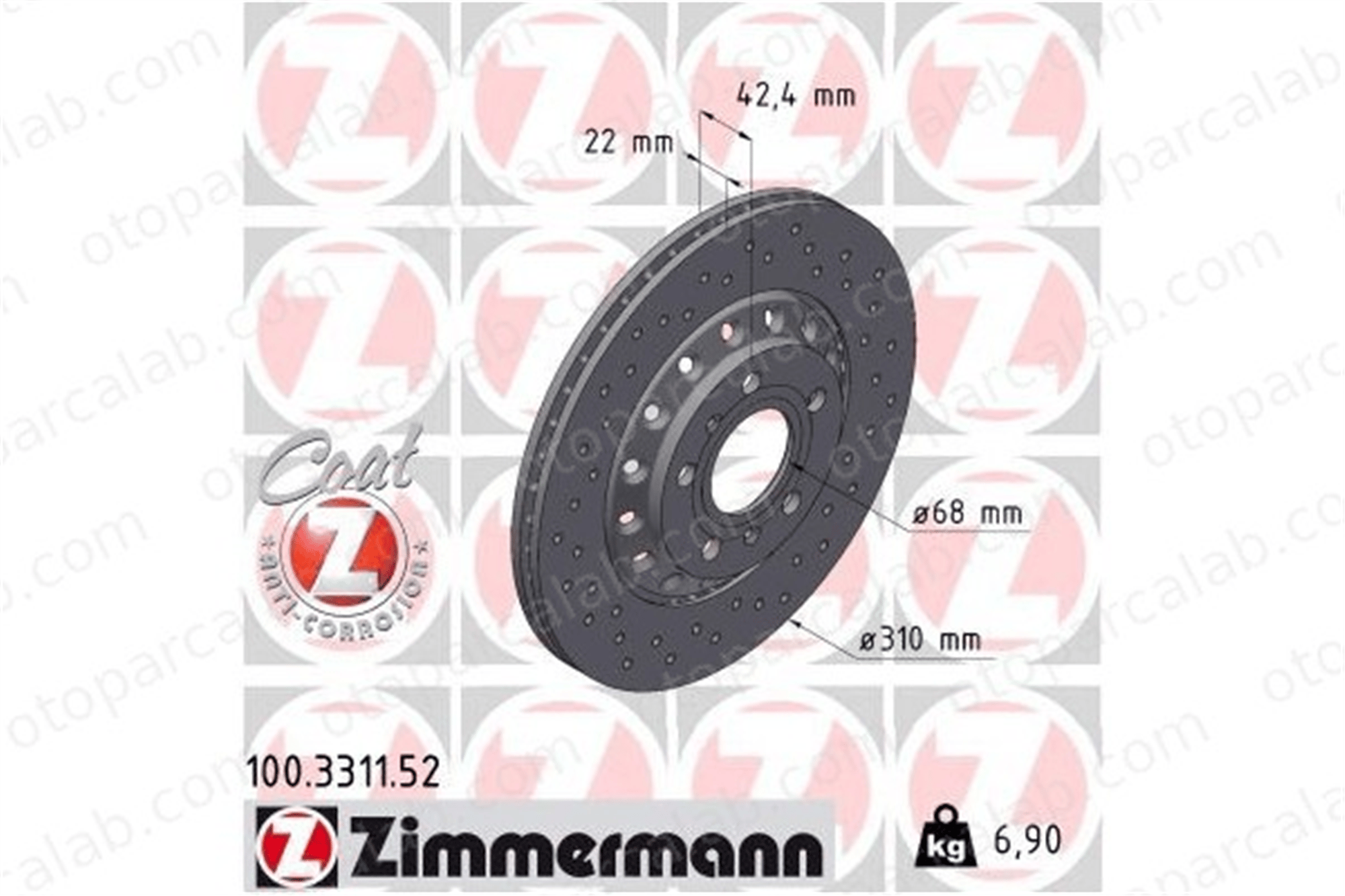 ZIMMERMANN 100.3311.52 Fren Disk Ayna Arka Sağ ve Sol VW PHAETON AUDI A8 D3 4E0615601A 4E0615601K