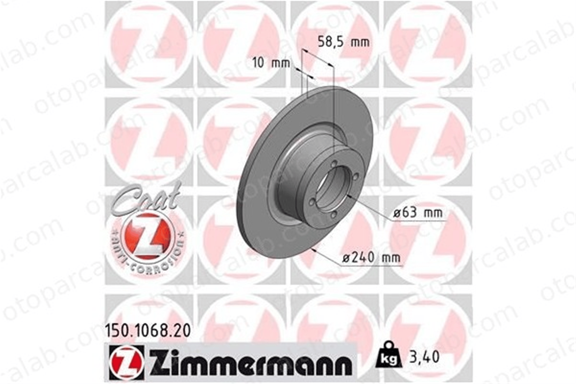 ZIMMERMANN 150.1068.20 Fren Disk Ayna Ön Sağ ve Sol BMW 1502-2002 1500-2000 34111104944 34111117422