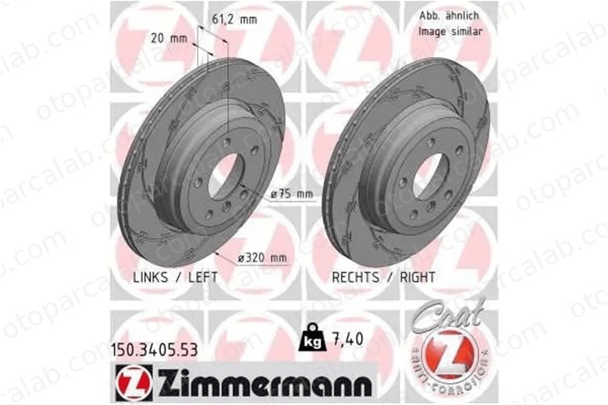 ZIMMERMANN 150.3405.53 Fren Disk Ayna Arka Sağ ve Sol BMW 5 5 Touring 34216772085 34216753215