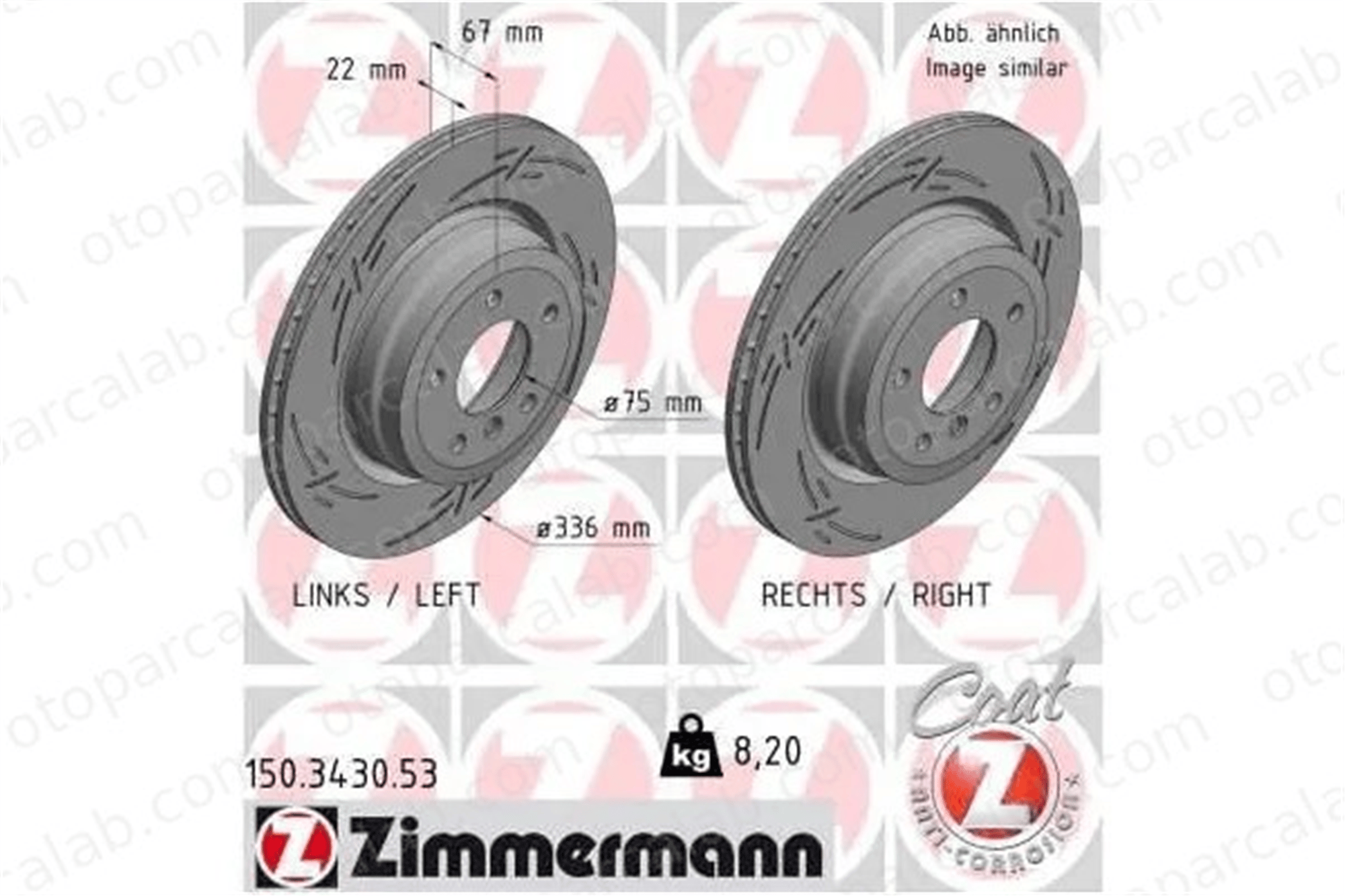ZIMMERMANN 150.3430.53 Fren Disk Ayna Arka Sağ ve Sol BMW 3 Touring 3 34216764655 34216855004