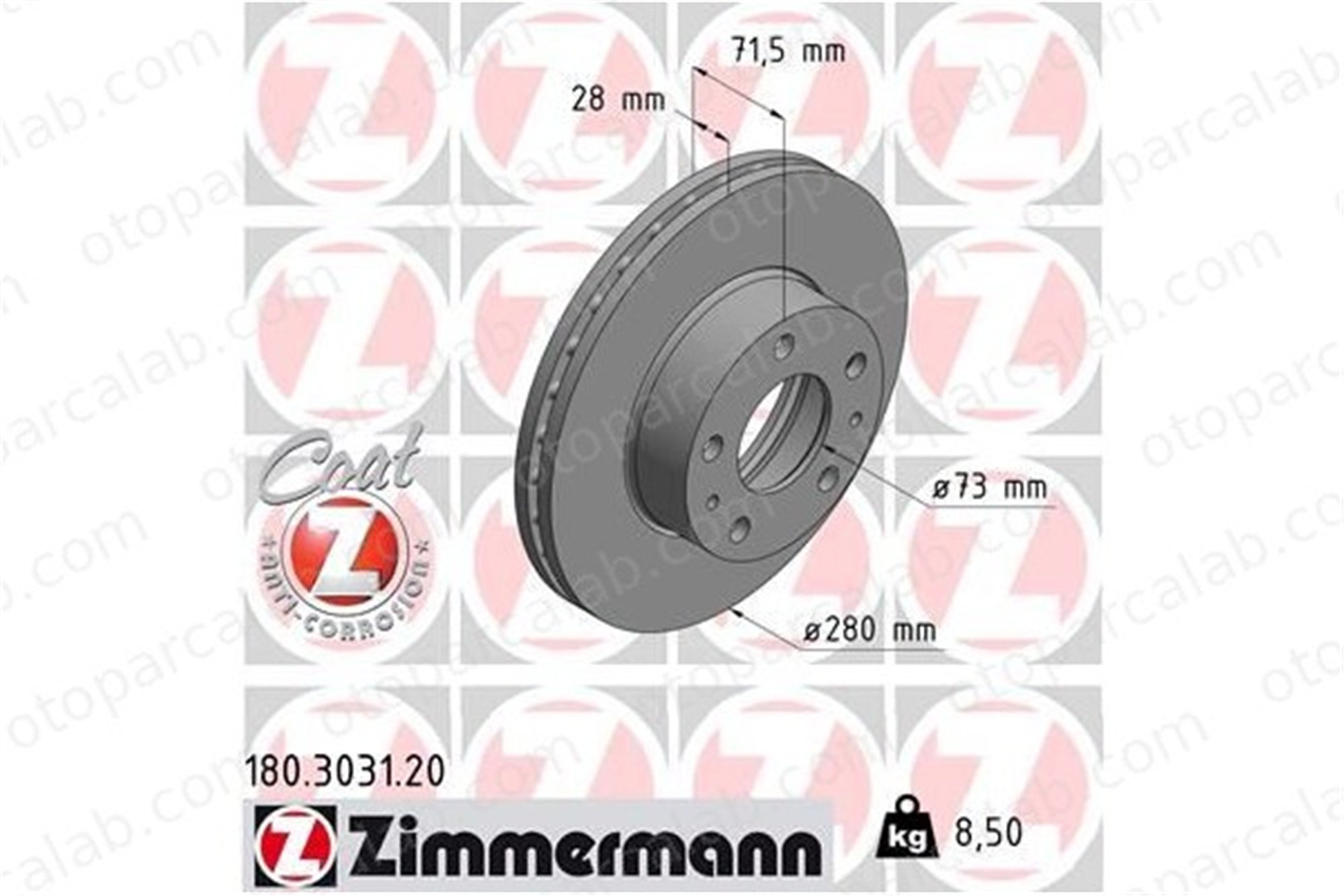 ZIMMERMANN 180.3031.20 Fren Disk Ayna Ön Sağ ve Sol CITROËN JUMPER Minibüs/Otobüs JUMPER Panelvan/Van 4249K2 1612435180