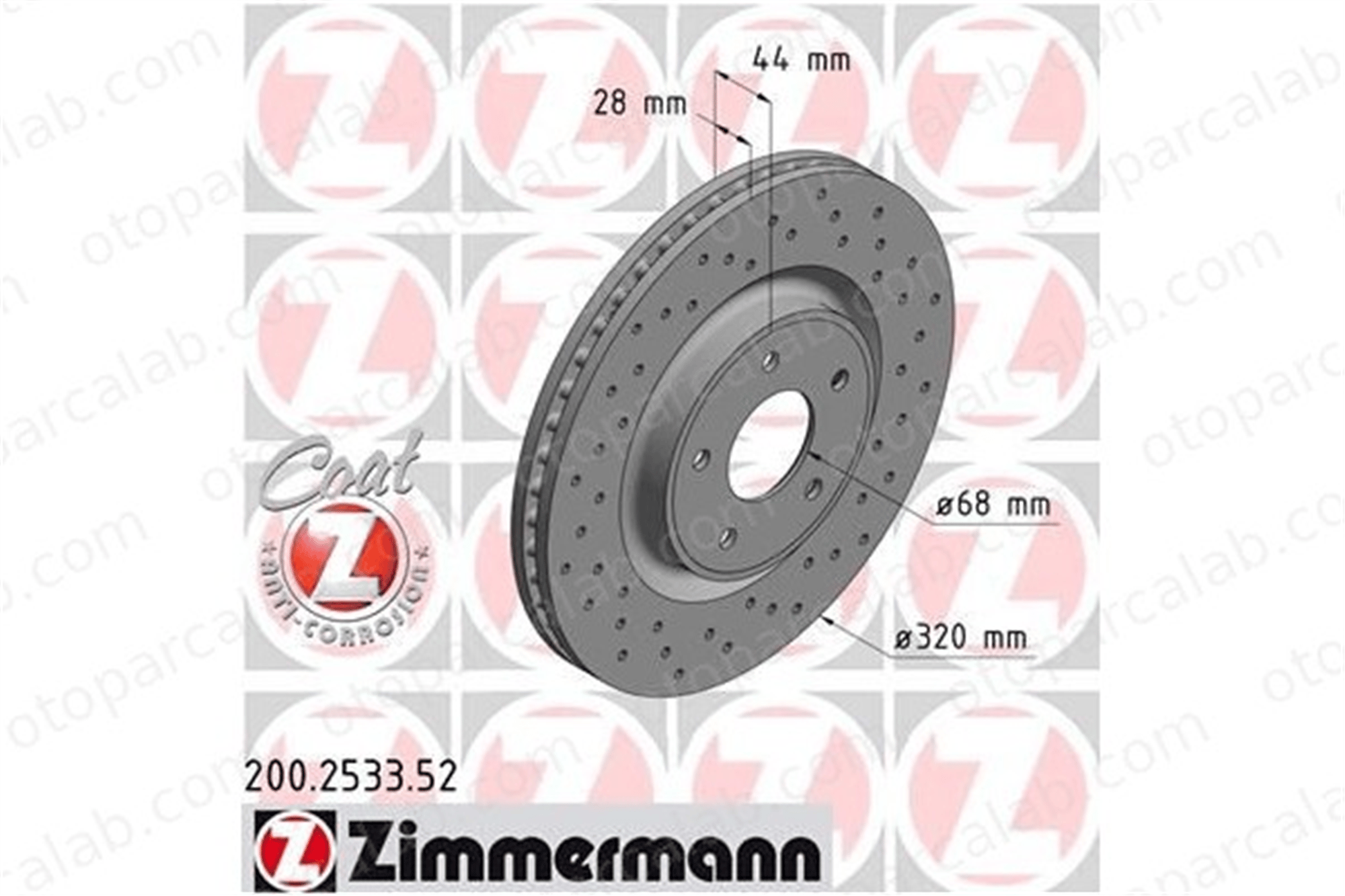ZIMMERMANN 200.2533.52 Fren Disk Ayna Ön Sağ ve Sol NISSAN X-TRAIL III RENAULT KOLEOS II 402064CE0A 402065998R
