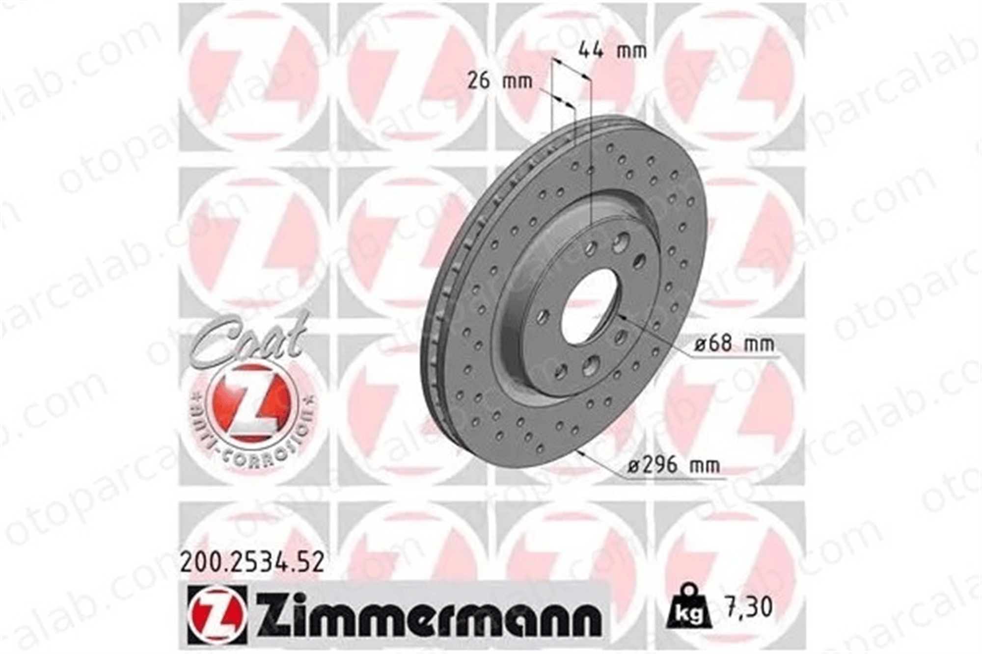 ZIMMERMANN 200.2534.52 Fren Disk Ayna Ön Sağ ve Sol NISSAN X-TRAIL III RENAULT KADJAR 402066624R 402064EA0A