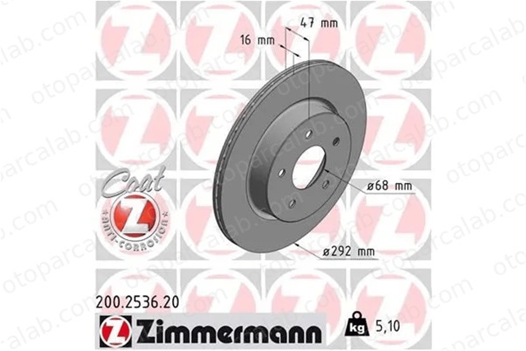 ZIMMERMANN 200.2536.20 Fren Disk Ayna Arka Sağ ve Sol NISSAN X-TRAIL III RENAULT KOLEOS II 432064CE0A 432064423R