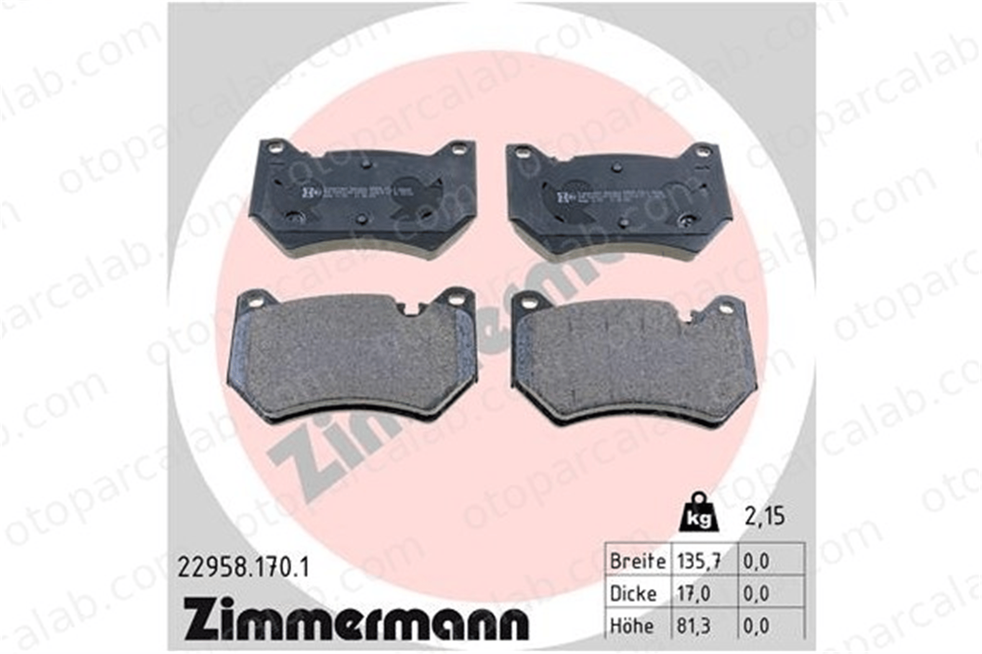 ZIMMERMANN 22958.170.1 Fren Disk Balata Ön AUDI Q5 Q5 Sportback 80A698151C 80A698151H