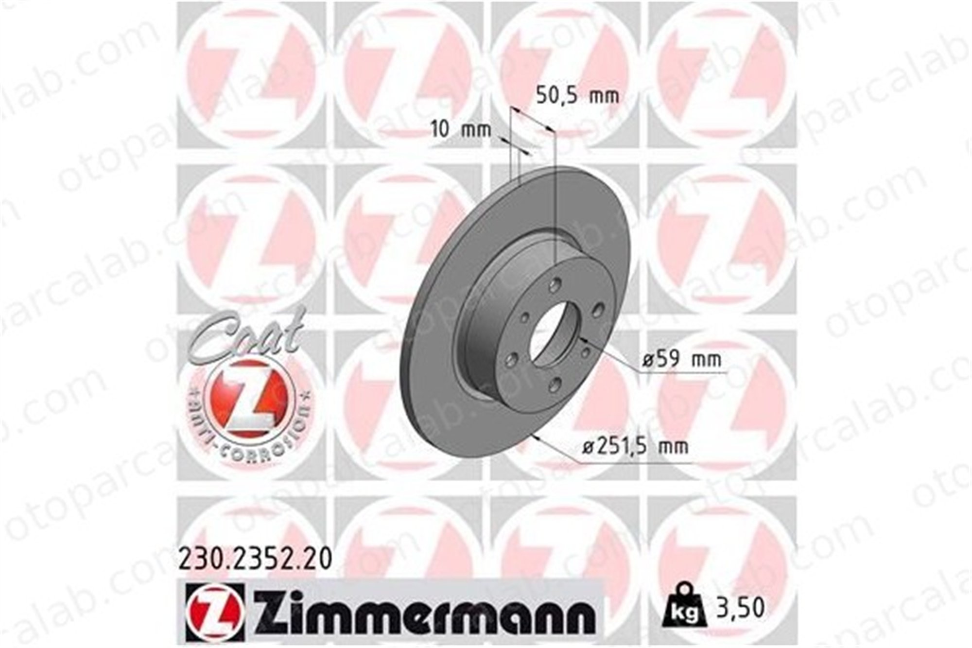 ZIMMERMANN 230.2352.20 Fren Disk Ayna Arka Sağ ve Sol LANCIA THEMA FIAT CROMA 46758715 60801755